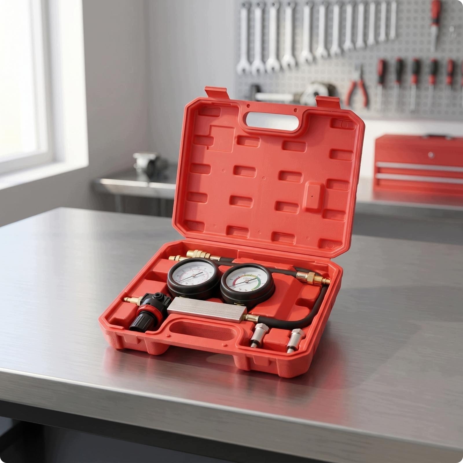 21 Pieces Cylinder Leak Tester Kit Engine Leak Detection Dual Gauge Leak