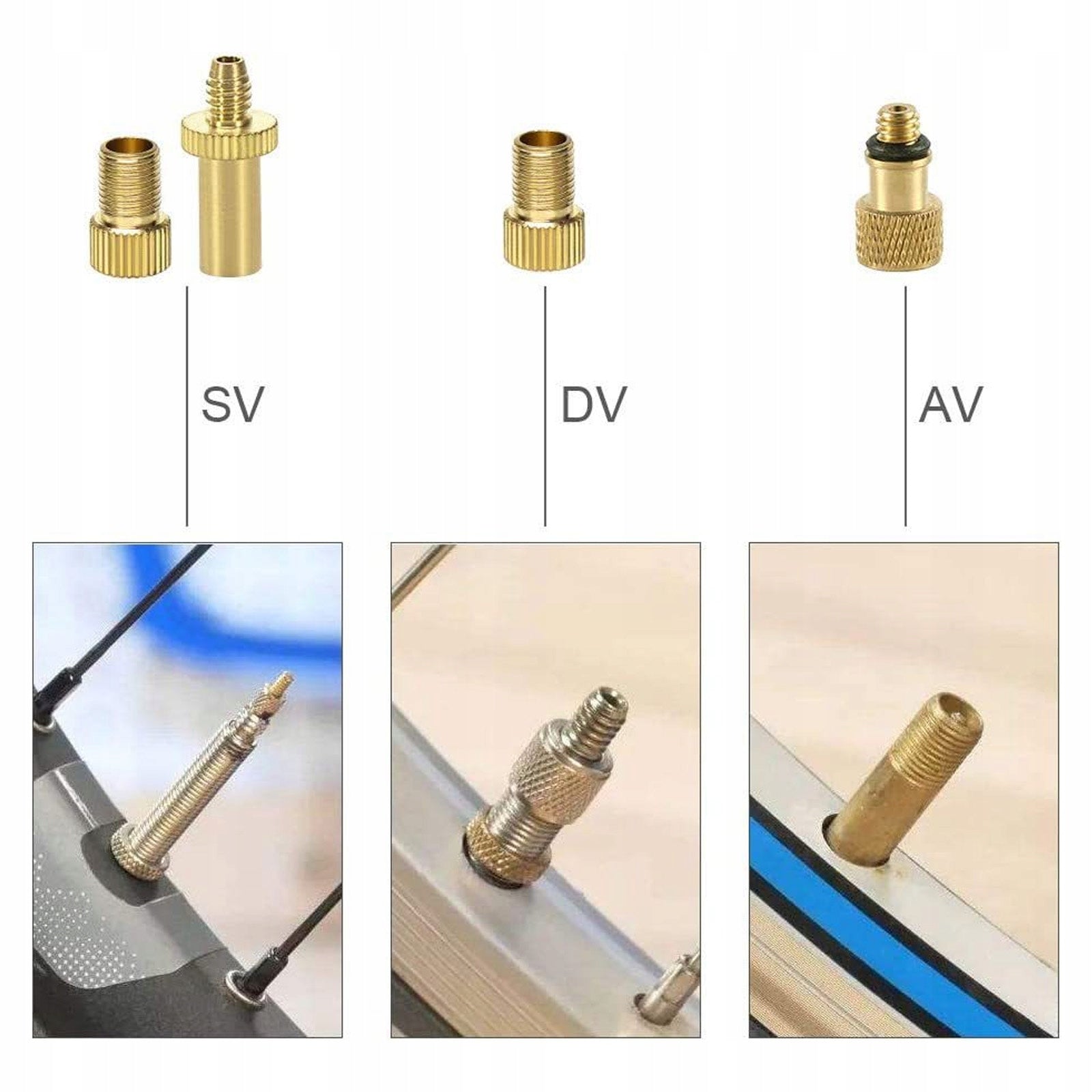 21pcs Bicycle Tire Valve Adapter Set for Pumping Color gold
