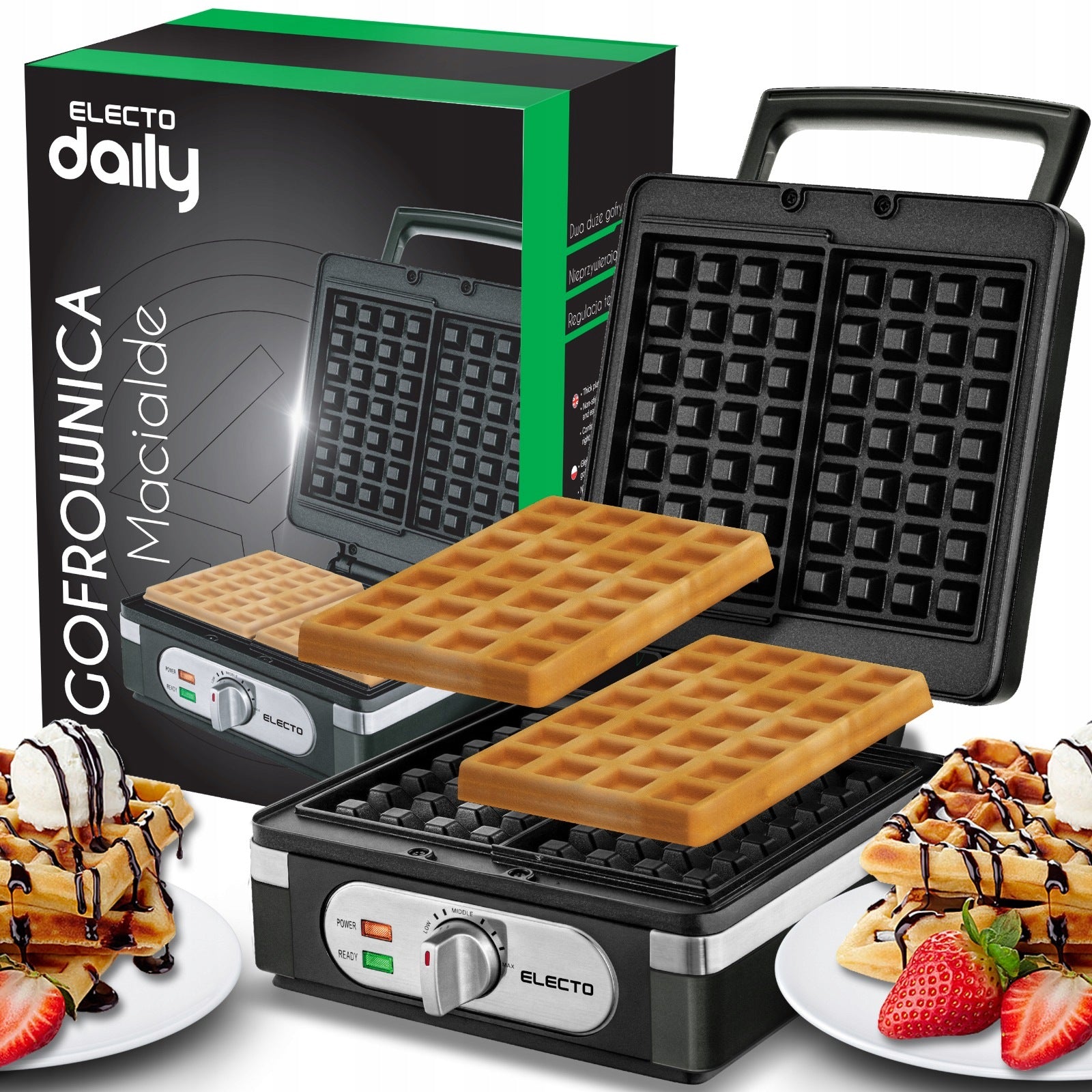 2200W WAFFLE MAKER WITH TEMPERATURE CONTROL 2 LARGE CRISPY WAFFLES XXL ELECTO