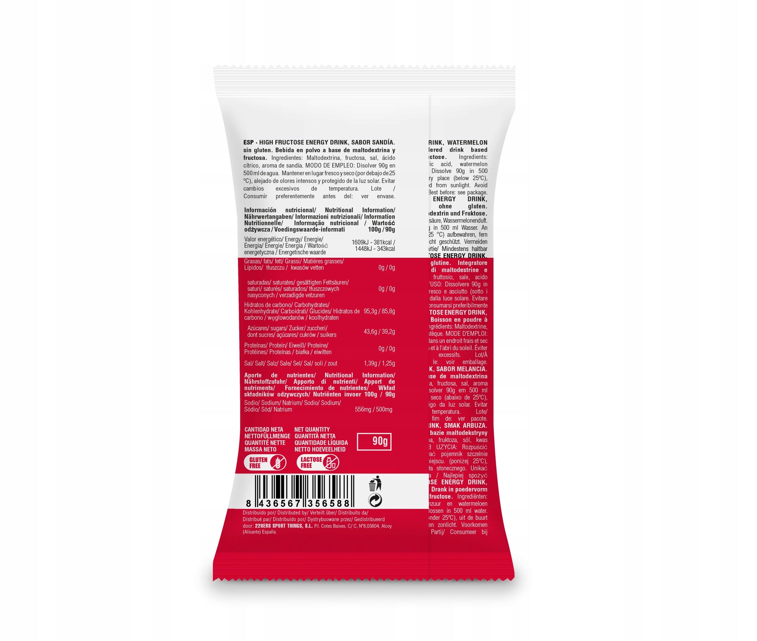 226ERS High Fructose Watermelon Flavoured High Carb Drink 90g Sachet Manufacturer code High Fructose Energy Drink 90g