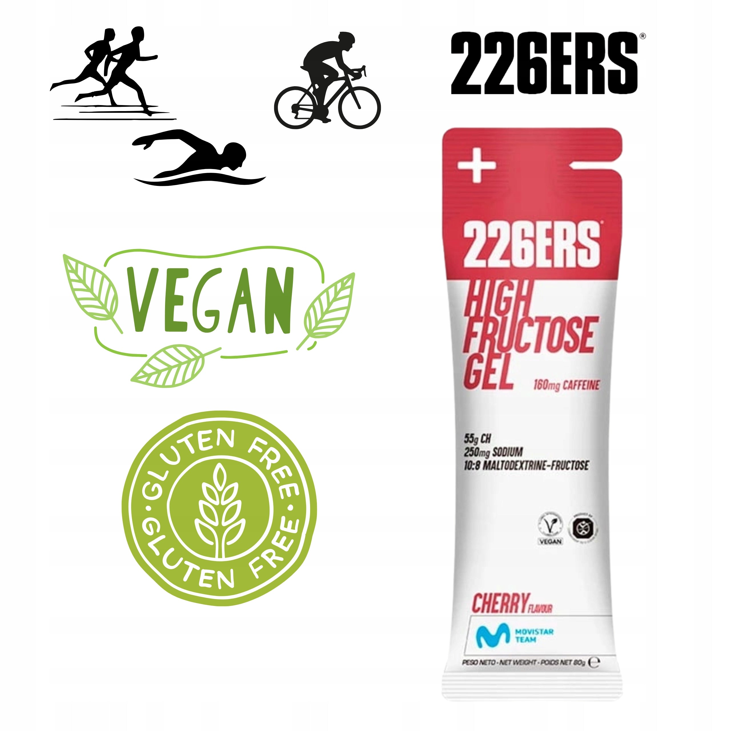 226ers Energy Gel with Caffeine High Fructose Cherry 80g Bike Marathon Expiration date at least six months from the date of purchase
