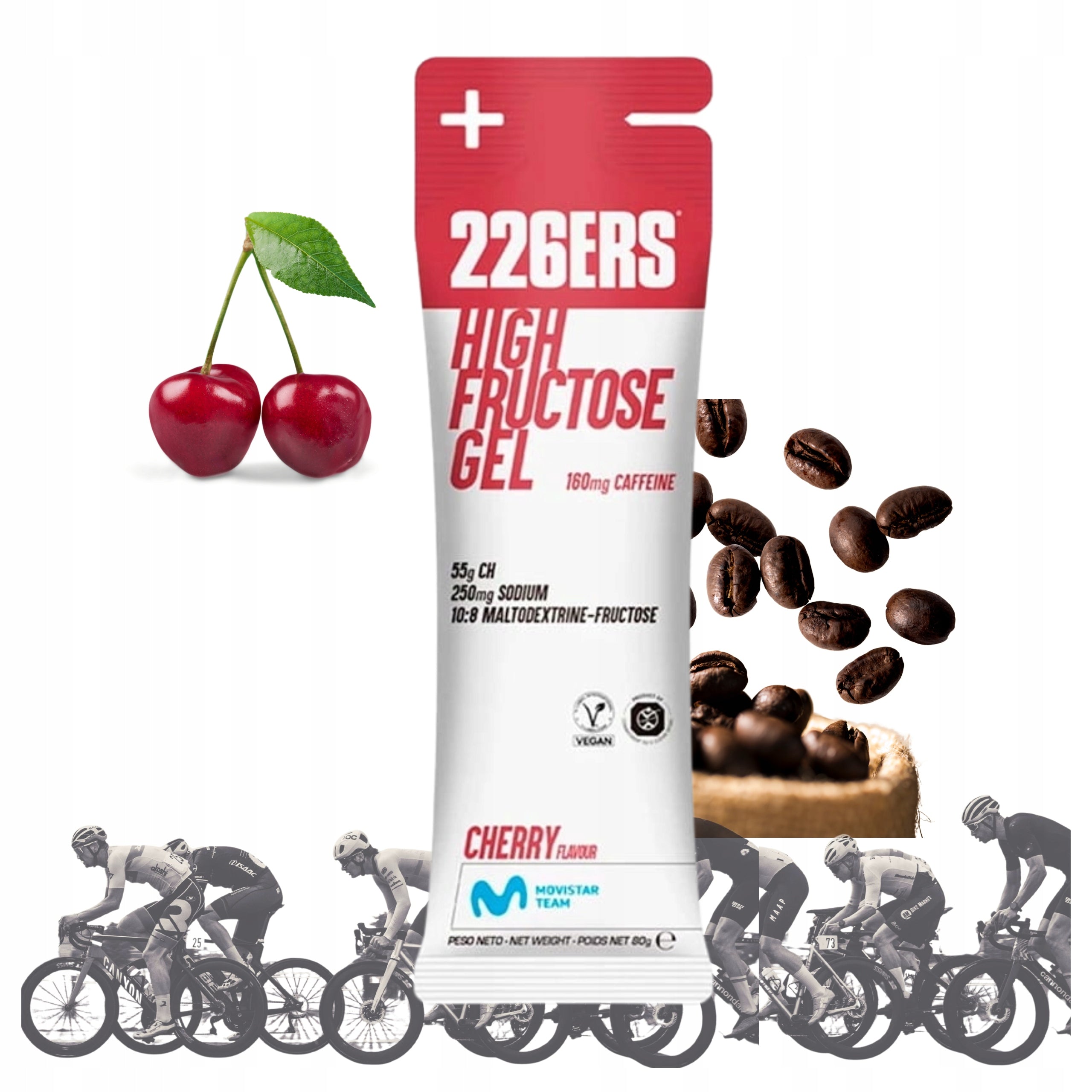 226ers Energy Gel with Caffeine High Fructose Cherry 80g Bike Marathon Packaging status original