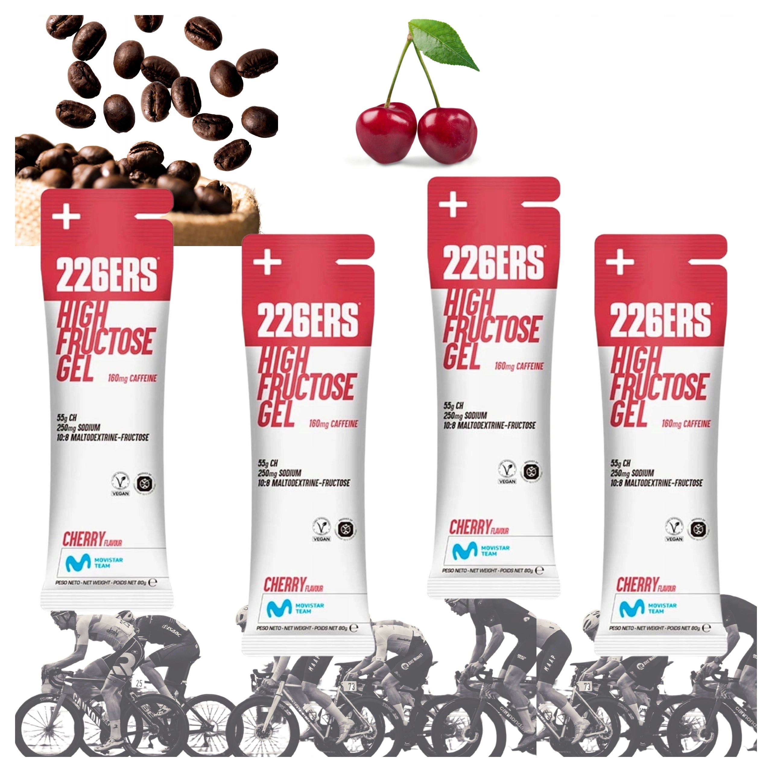 226ers Energy Gel with Caffeine High Fructose Cherry 80g Bike Marathon