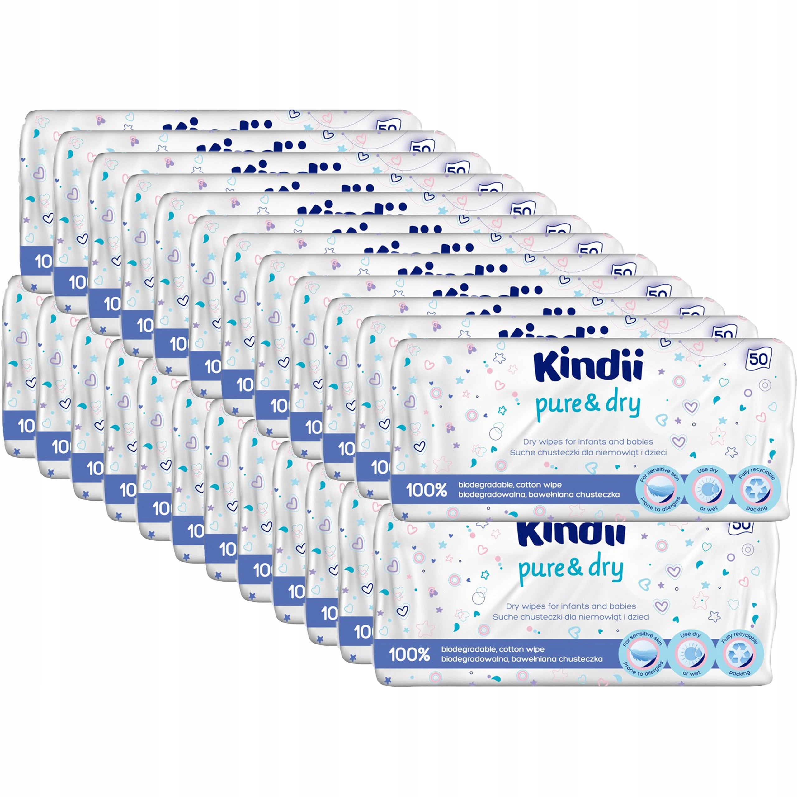 24 x KINDII DRY WIPES biodegradable in a pack of 50
