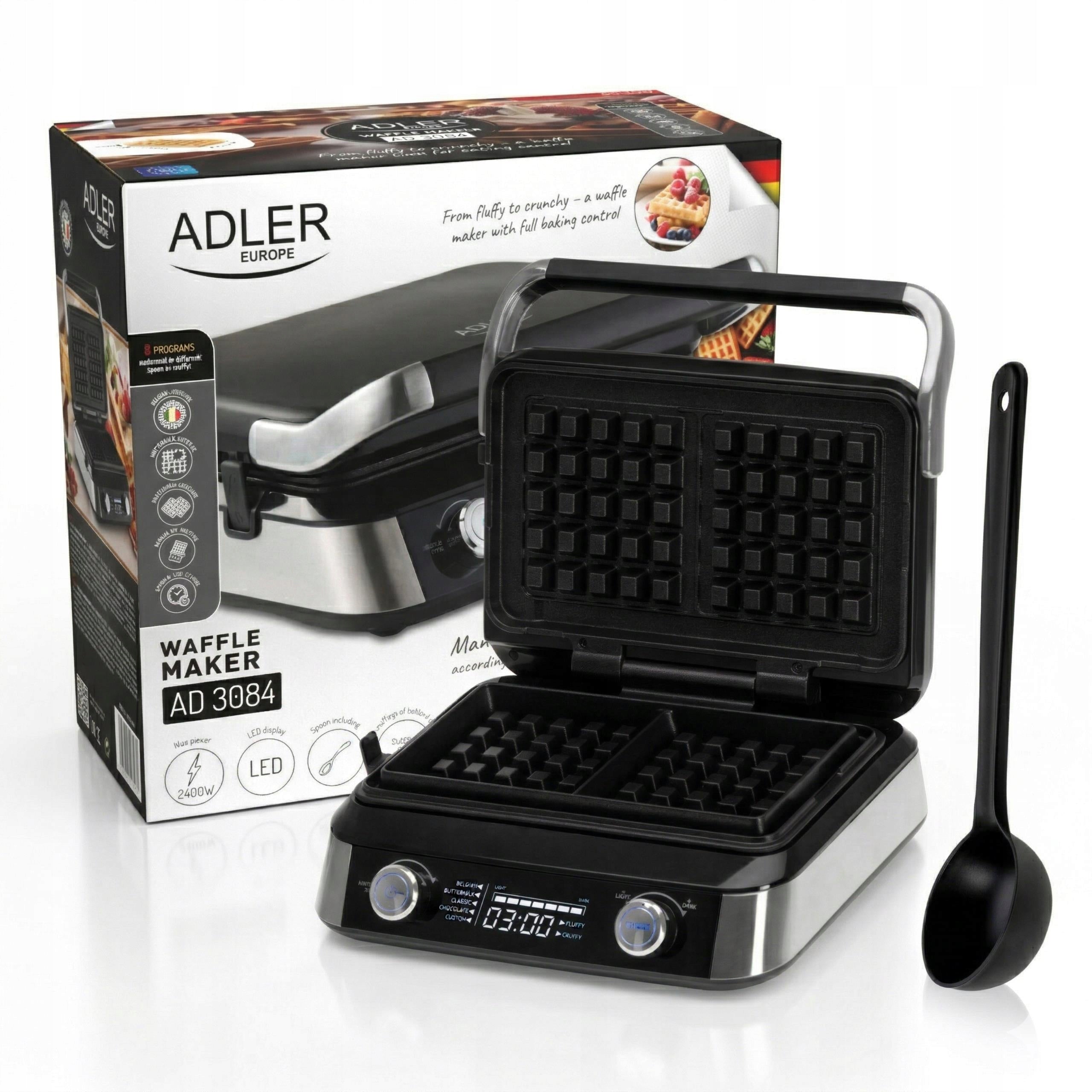 2400W WAFFLE MAKER FOR 2 WAFFLES STRONG DISPLAY 5 AUTOMATIC PROGRAMS