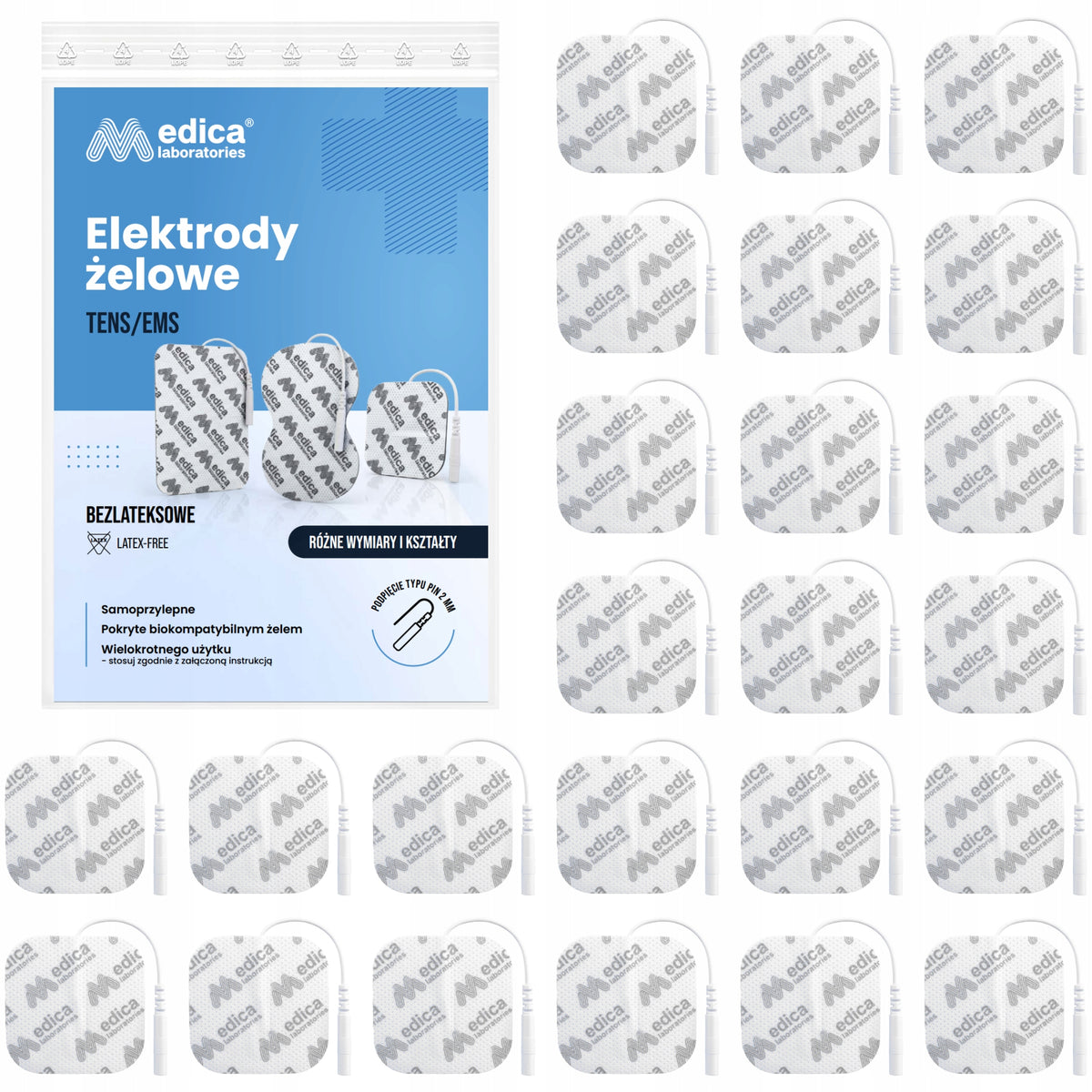 24x GEL ELECTRODES FOR ELECTROSTIMULATION 5x5 PADS TENS EMS (PIN)