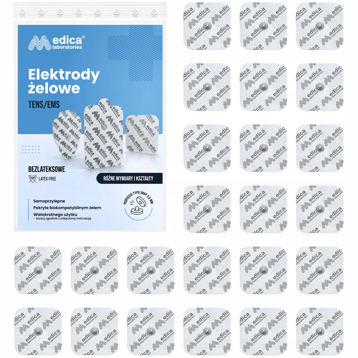 24x GEL ELECTRODES FOR ELECTROSTIMULATION 5x5 PADS TENS EMS (SNAP)