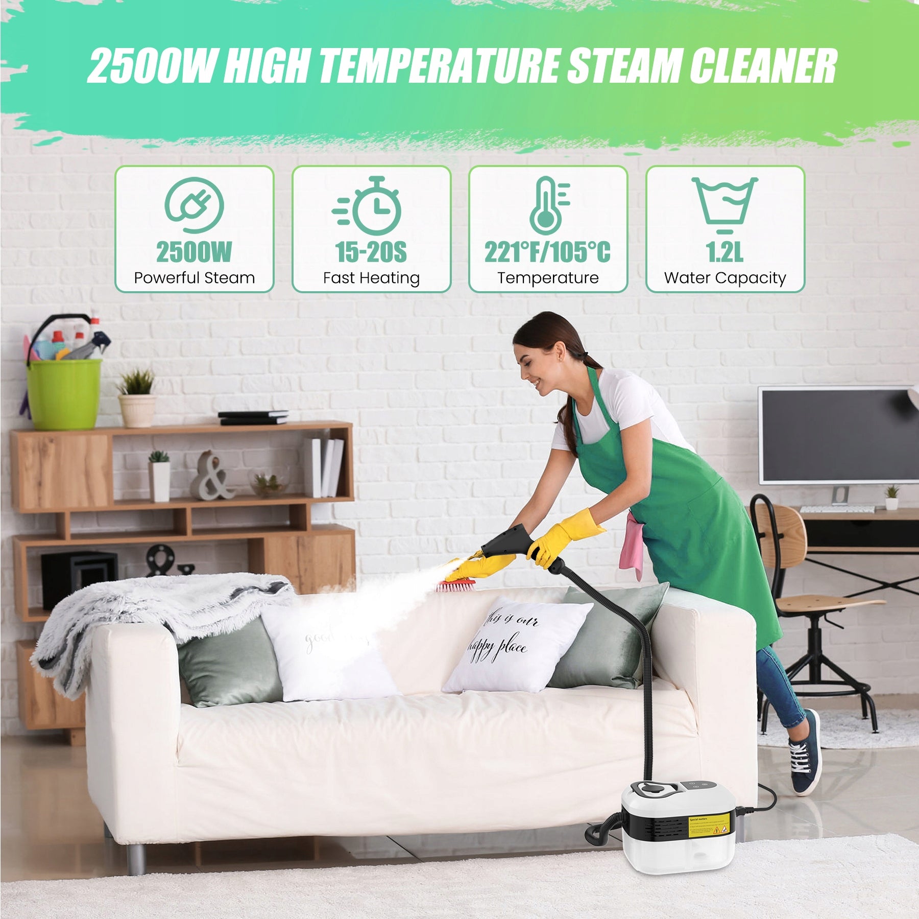 2500W 4.5Bar Steam cleaner, 1200ml, 6-speed and 4 attachments Power 1500 W