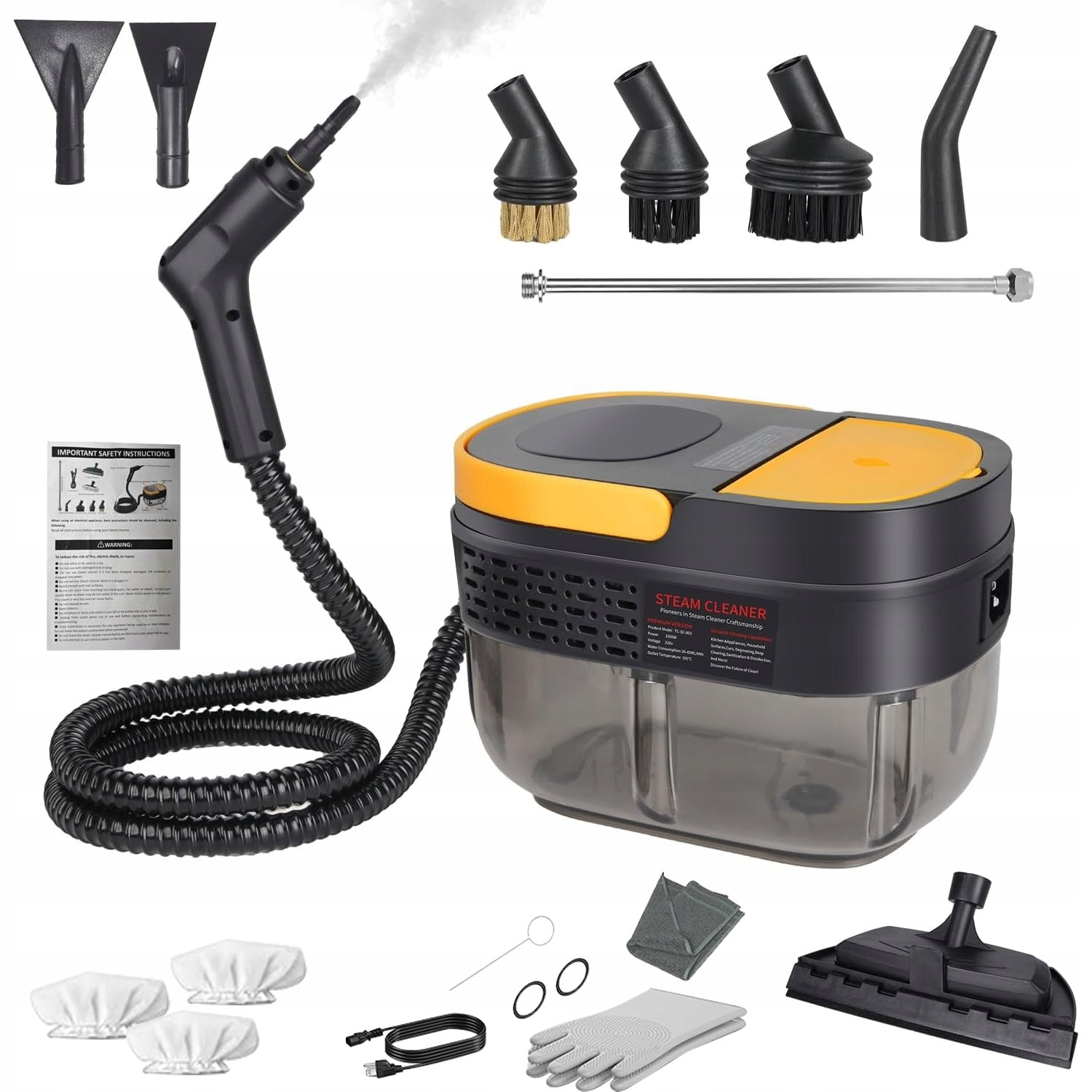 2500W Handheld Steam Vacuum Cleaner, Large 1.6L Water Tank