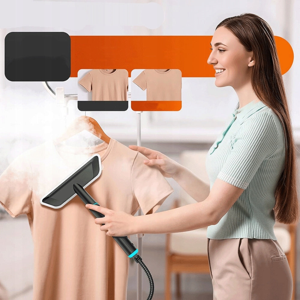 2500W STEAMER WITH 9 CAR AND FLOOR CLEANING ACCESSORIES Product depth 24 cm