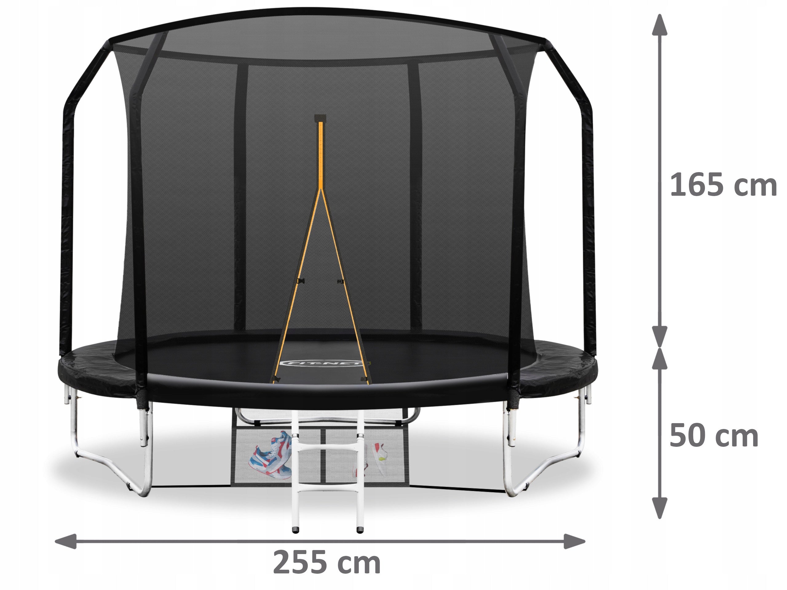 255CM 8FT GARDEN TRAMPOLINE WITH MESH AND LADDER Manufacturer code FIT-NET 8 FT BLACK