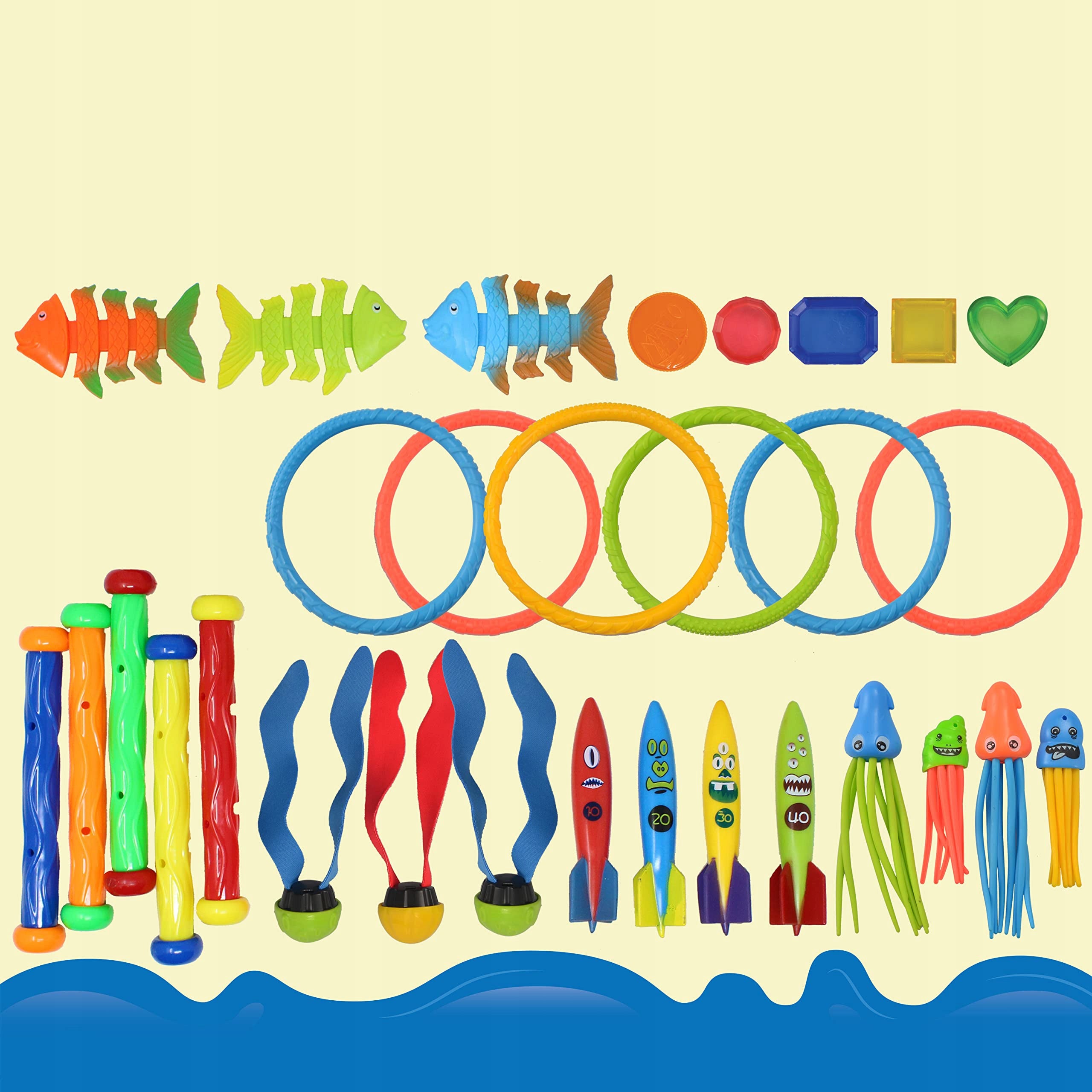 26x DIVING BATHTUB WATER TOYS SET COLORFUL + BAG Packaging status original