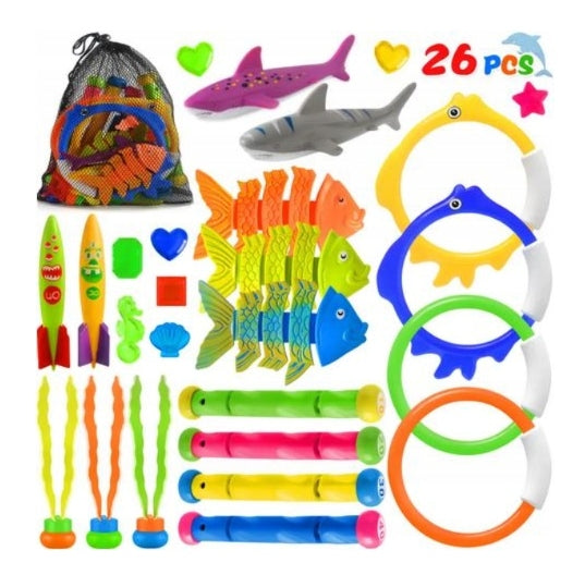 26x DIVING BATHTUB WATER TOYS SET COLORFUL + BAG