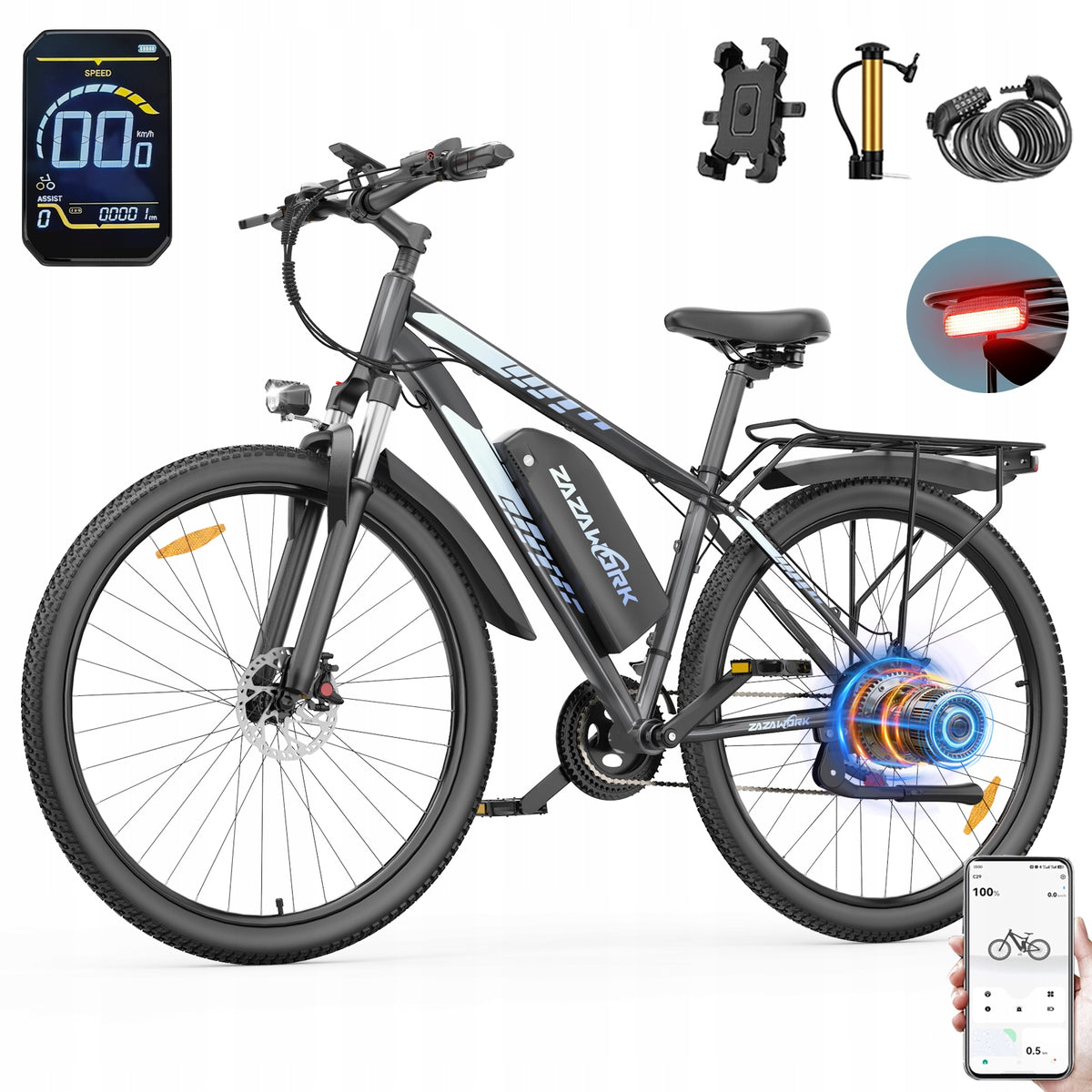 29" Electric vehicle 1000W 48V20Ah 50km/h 21 speed APP oil brake