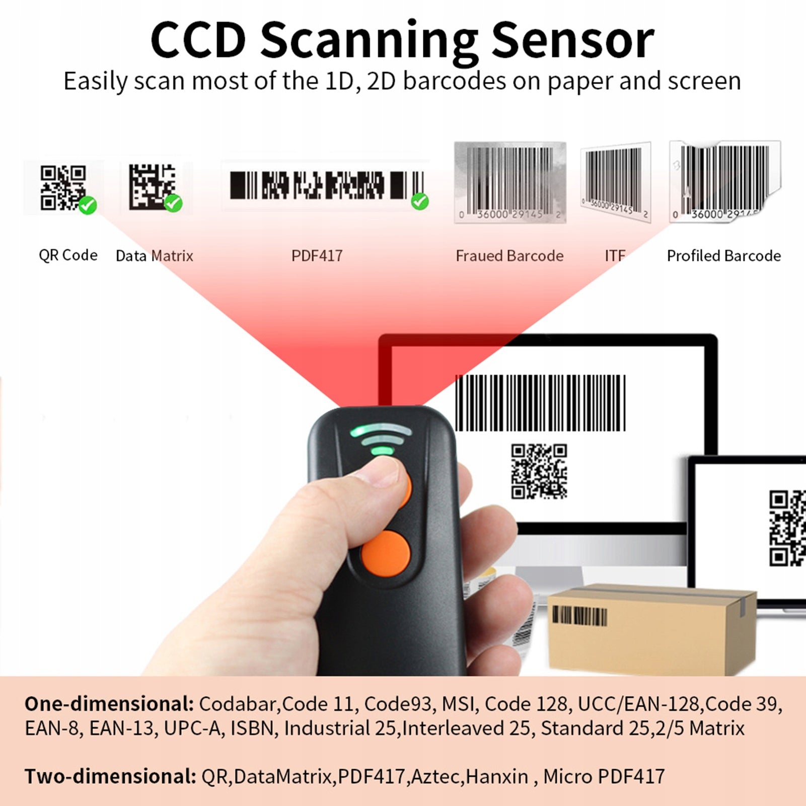 2D 1D QR Barcode Scanner 3 in 1 BT and 2,4GHz Wireless and 1M