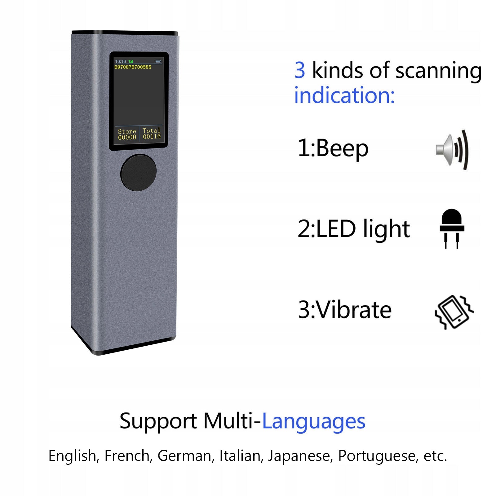 2D 1D QR Barcode Scanner With TFT Screen 3 In 1 BT And 2,4GHz 49 Printing technology other