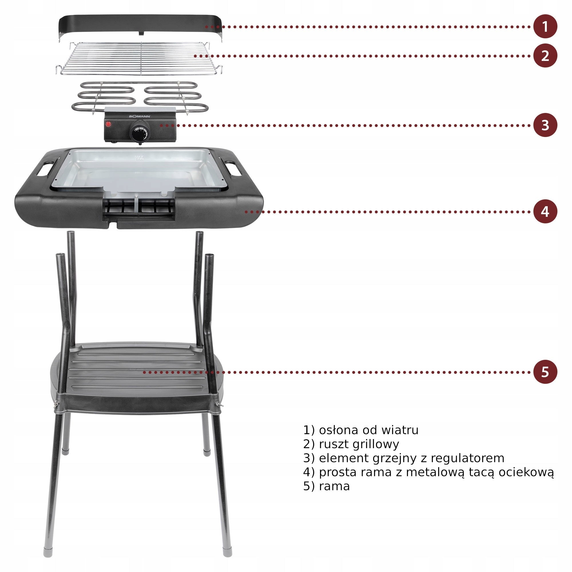 2IN1 ELECTRIC GRILL TABLE AND STANDING BOMANN BQS 2244 CB Dominant color black