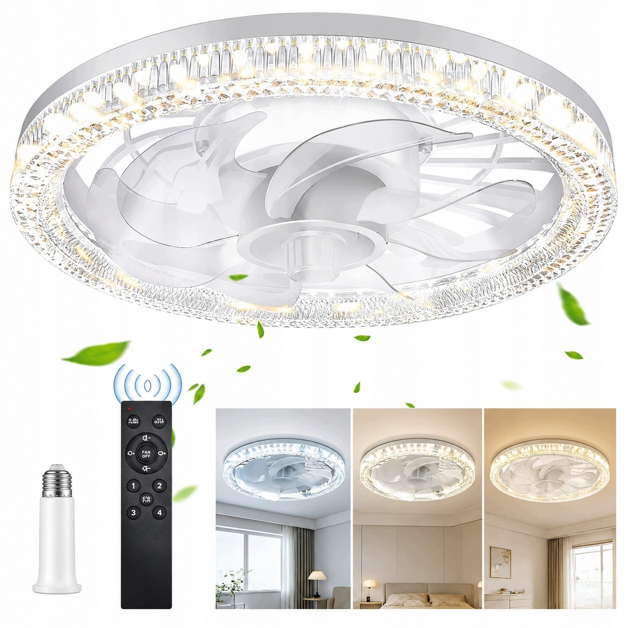2IN1 LED CEILING LAMP BULB 30W E27 WITH FAN + REMOTE CONTROL