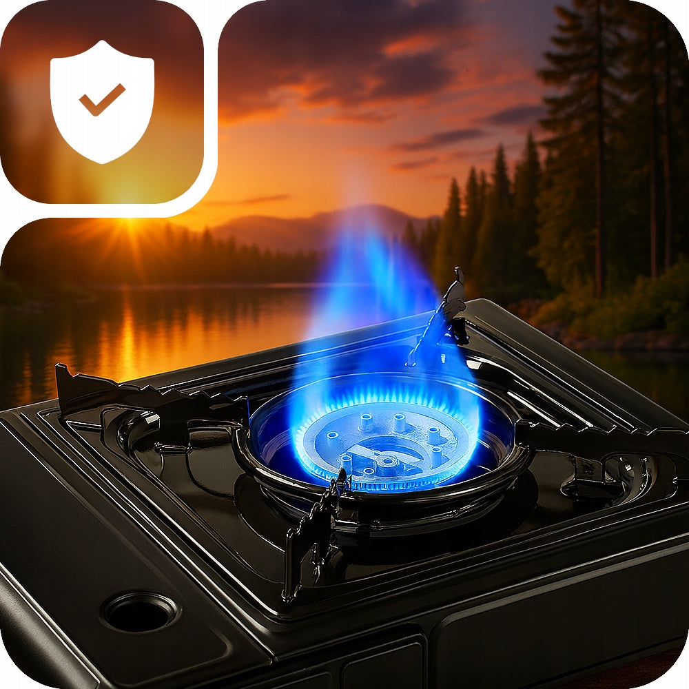 2IN1 PORTABLE TOURIST GAS STOVE FOR CYLINDER CARTRIDGE 2500W 2025 Manufacturer code TURYSTYCZNA KUCHENKA GAZOWA Z ADAPTEREM KANZA