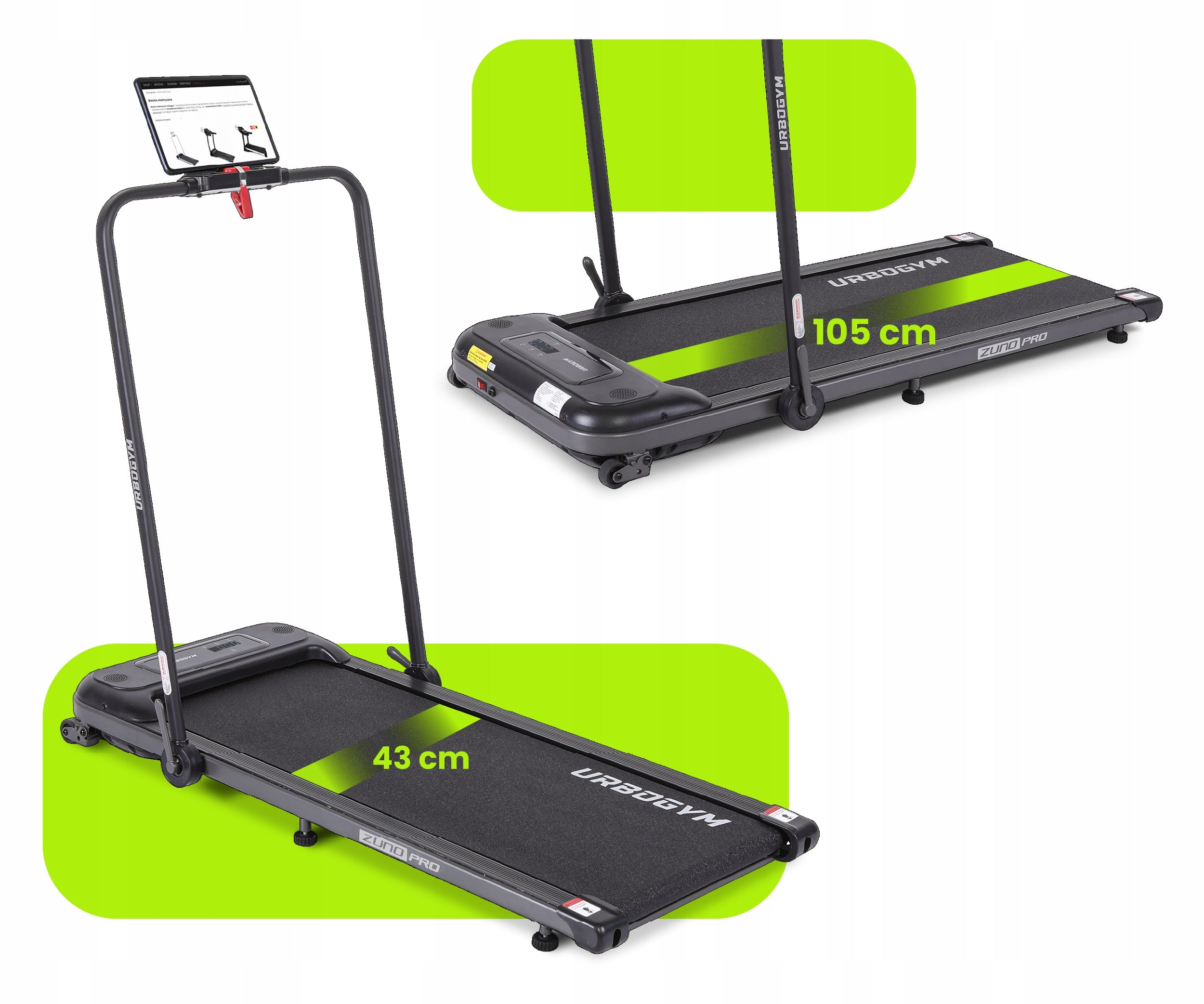 2IN1 ZUNO PRO ELECTRIC TREADMILL FOLDING FLAT UNDER BED 10KM/H Brand Urbogym