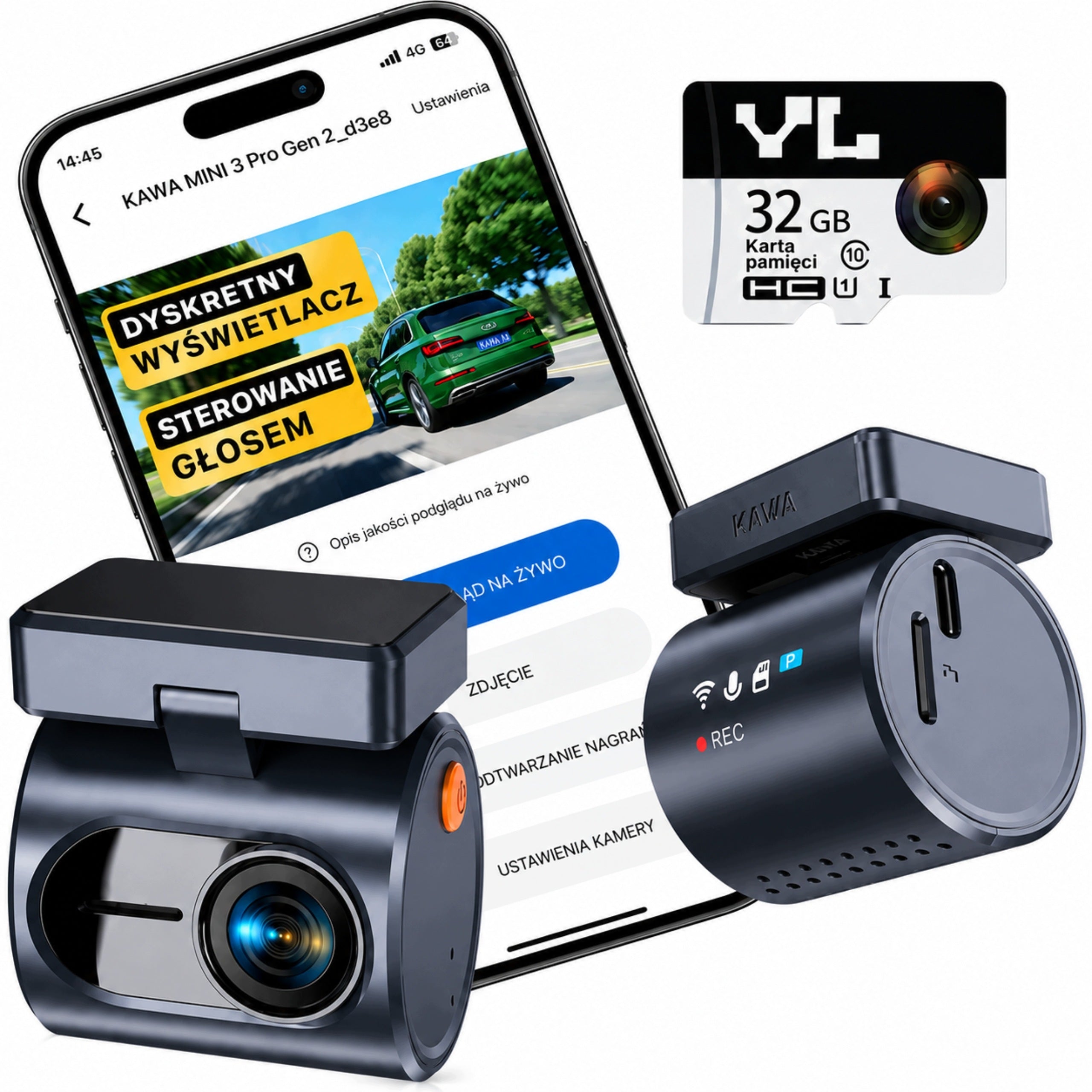 2K CAR CAMERA 1296P WIFI 32GB VOICE CONTROL G-SENSOR PARKING MODE