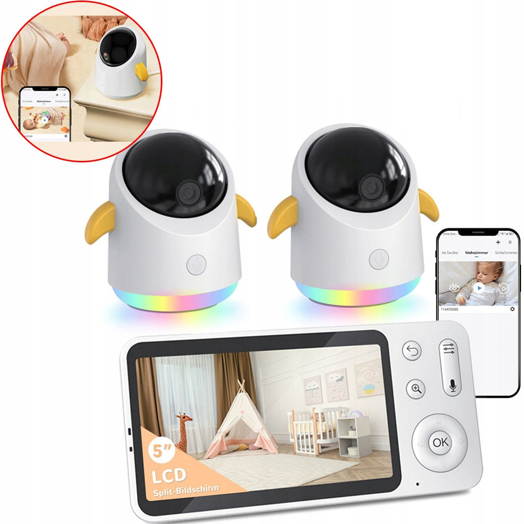 2K WIFI BABY MONITOR WITH 2 CAMERA ROTATING LCD 5" ZOOM MONITORING