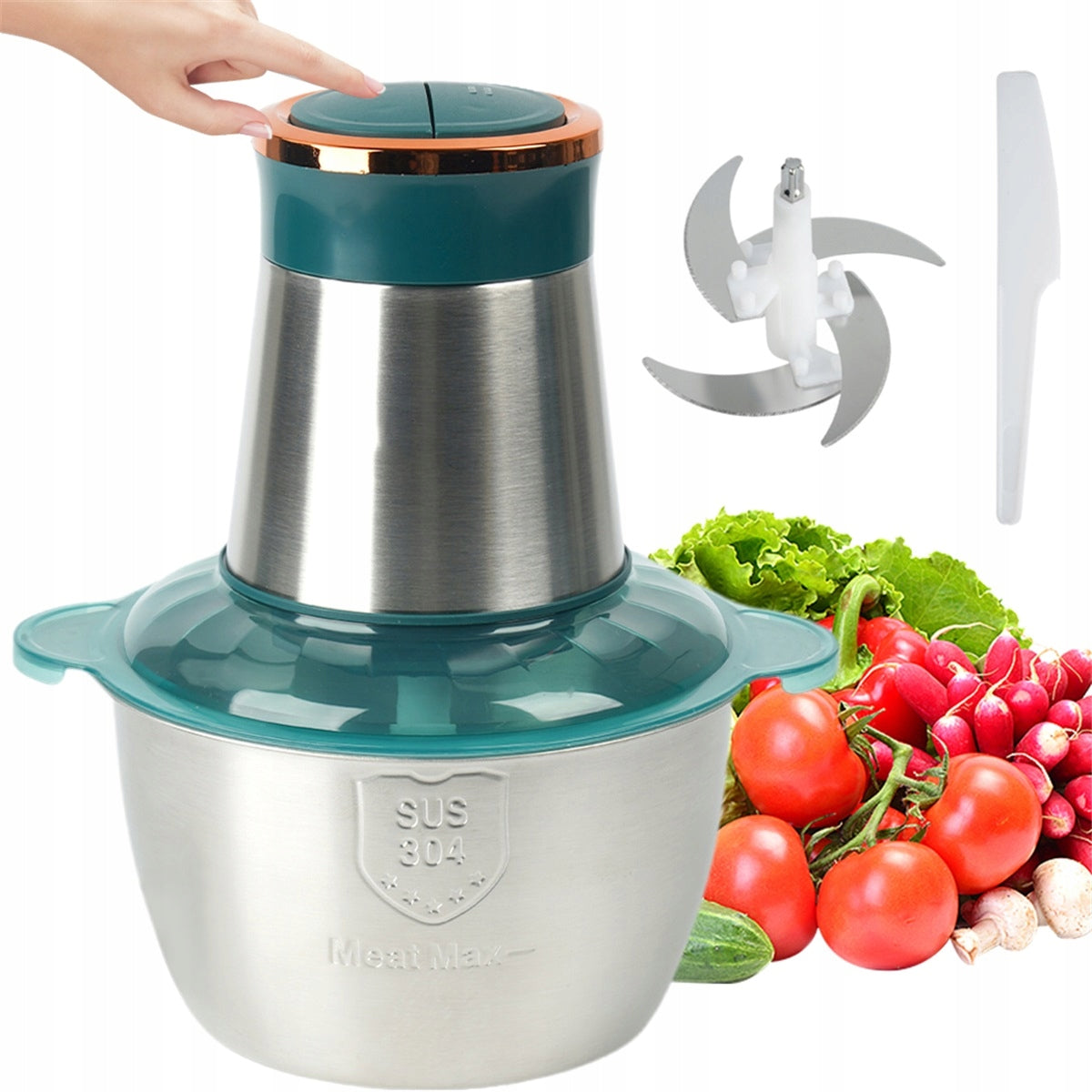 2L shredder with 2 speed levels and 4D blade for meat and vegetables