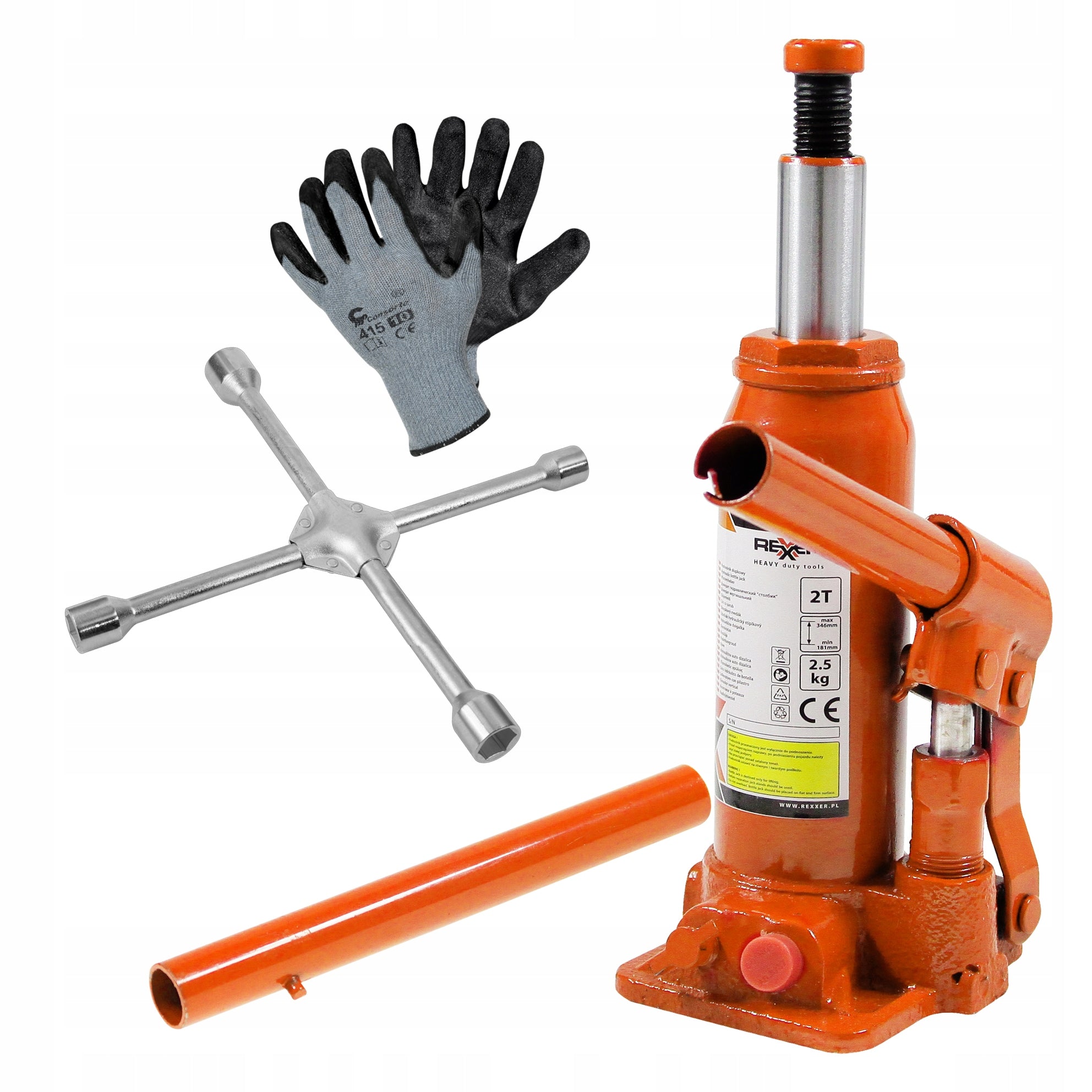 2T BOLLARD LIFT SET + CROSS WRENCH + WORK GLOVES