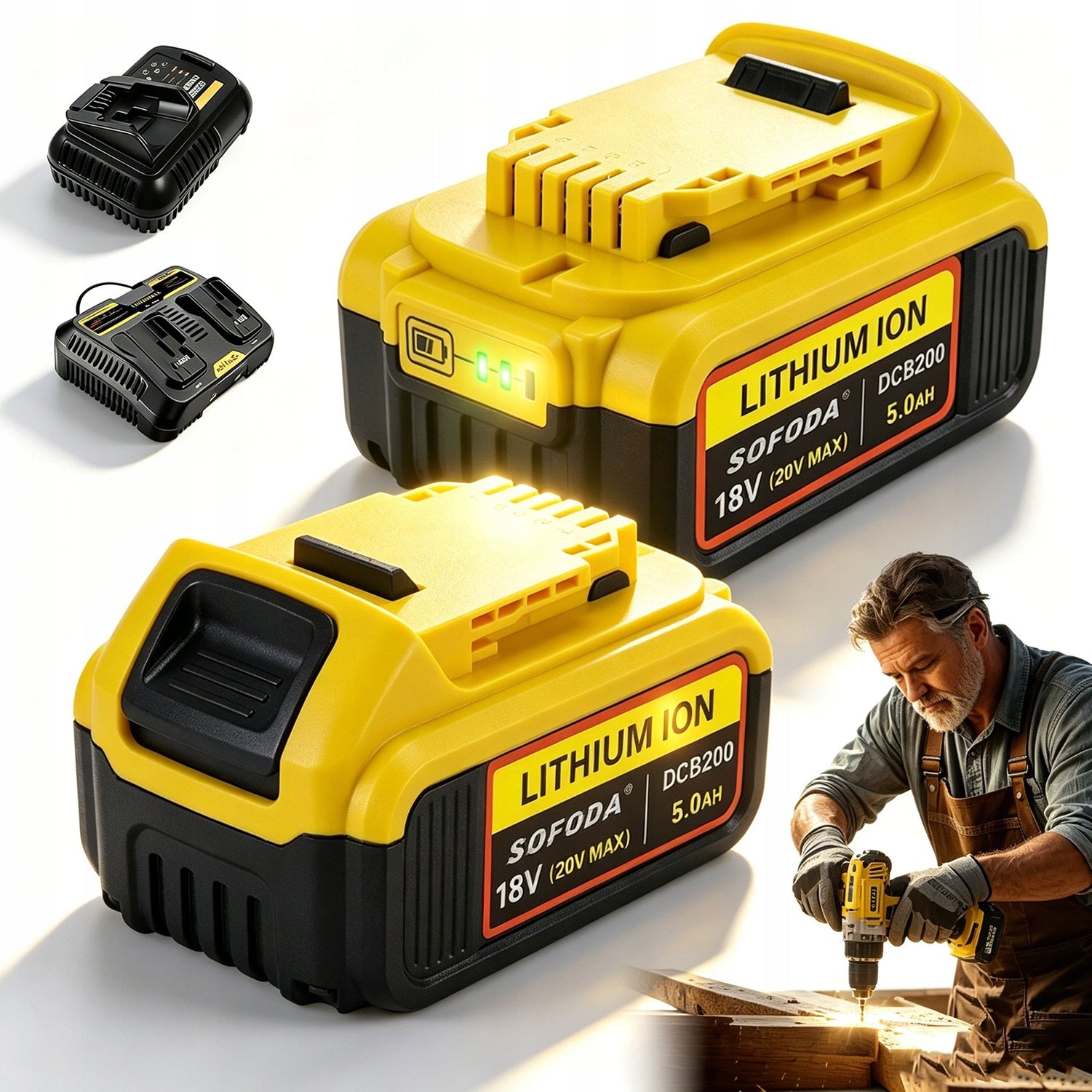 2X BATTERY FOR DEWALT 18V DCB181 DCB180 DCB182 DCB183 5000MAH