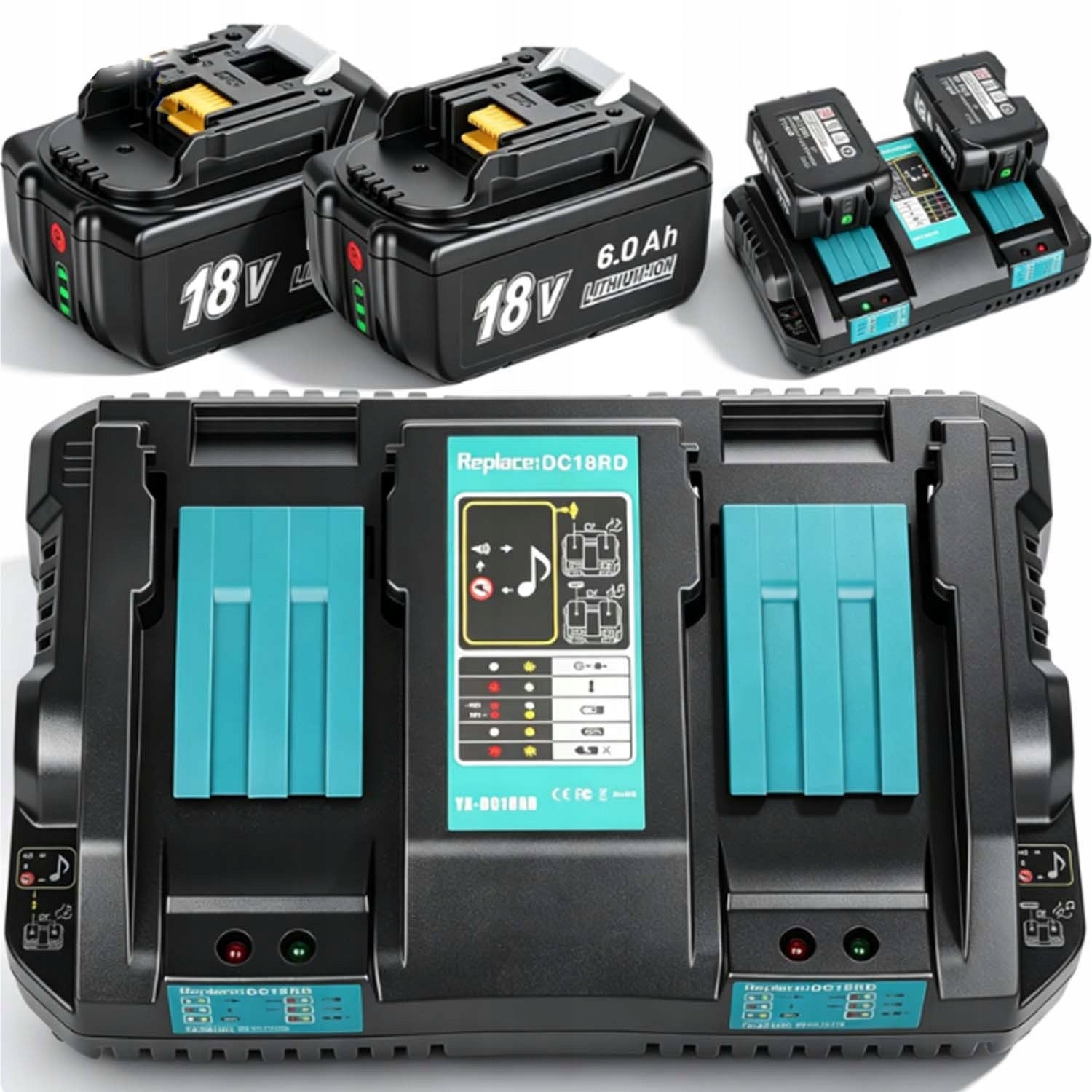 2X BATTERY FOR MAKITA 14.4-18V 6AH + DC18RD DUAL CHARGER