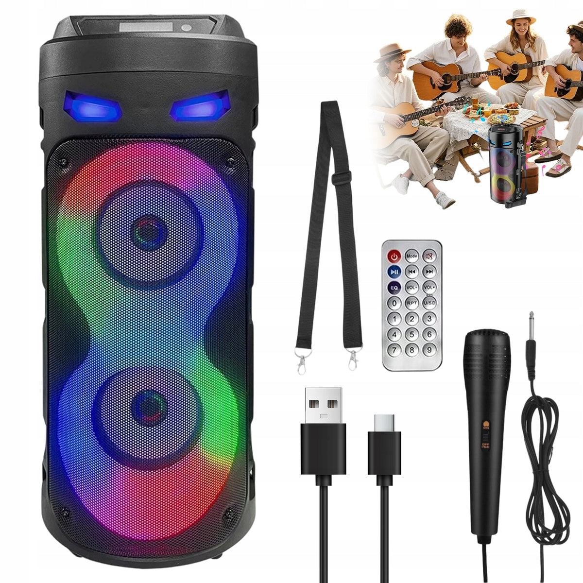 2X BLUETOOTH 5.0 16W PORTABLE KARAOKE SPEAKER WITH USB AUX FM TWS MICROPHONE Brand no brand