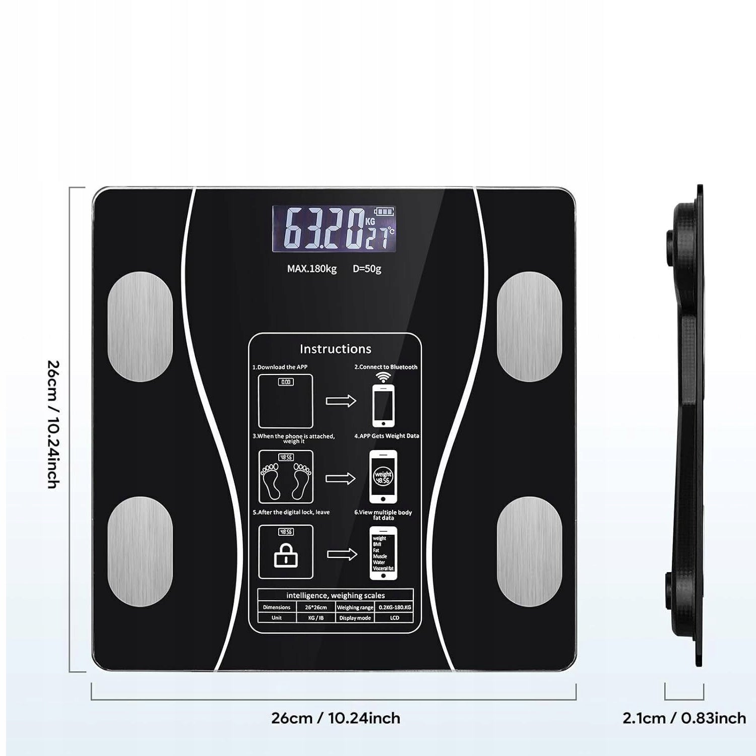 2X Bathroom Scale SMART ANALYTICAL 180kg LCD BlueTooth SMART FIT Kind electronic