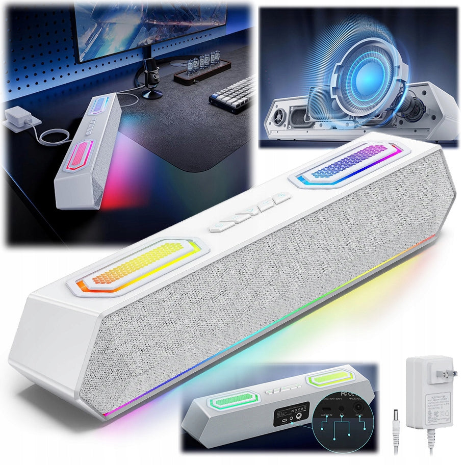 2X Bluetooth 5.3 Gaming Speaker RGB Soundbar 40W Stereo EDUP G4 PC TV PS