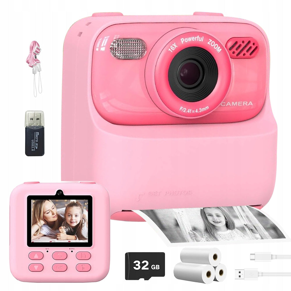 2X CAMERA WITH 32G PRINTING FUNCTION AND 2.4 INCH SCREEN FOR PHOTOS IN PINK