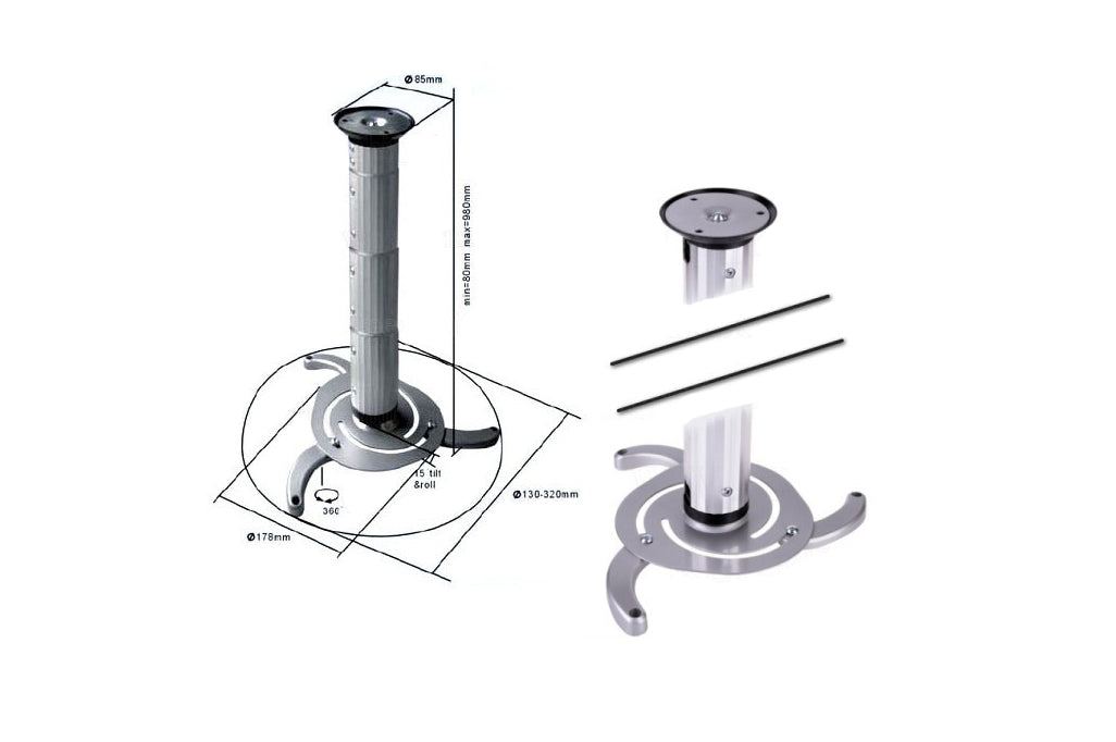 2X CEILING PROJECTOR HOLDER HANGER UNIVERSAL ADJUSTABLE SWIVEL 36 Manufacturer code MC-517S