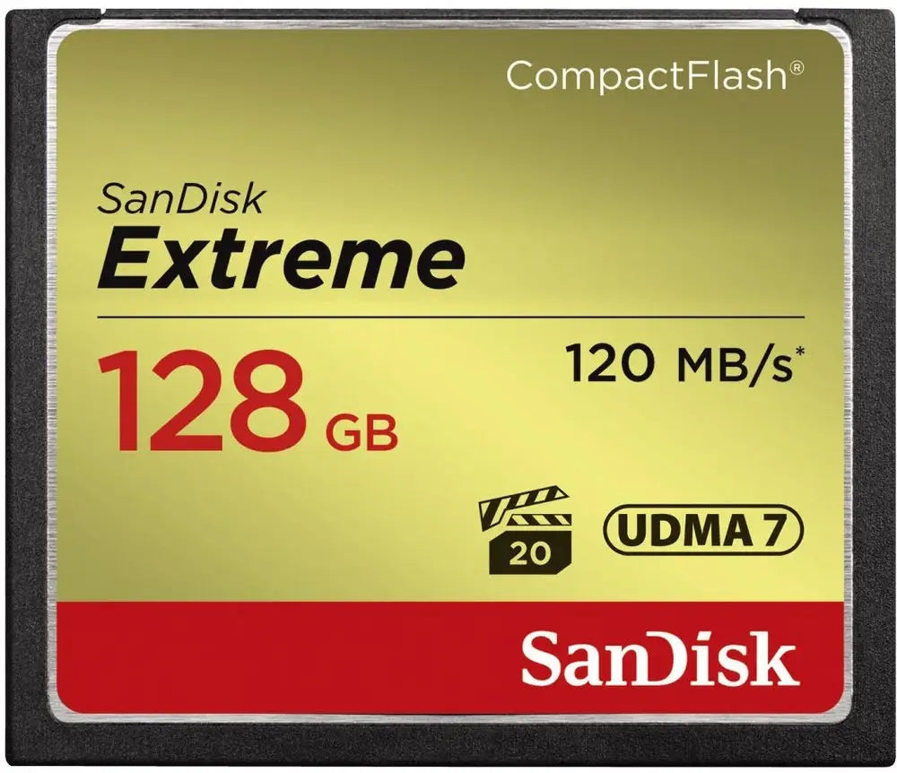 2X CF card Sandisk 128GB Extreme write 85MB/s read 120MB/s