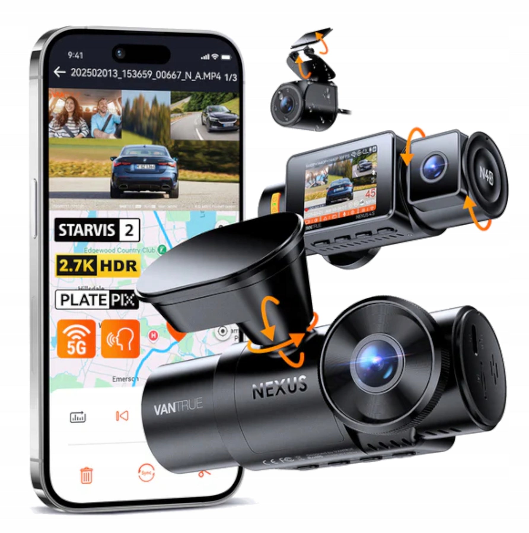 2X Car camera Vantrue Nexus N4S 3CH 2,7K/160/GPS/WiFi/2"