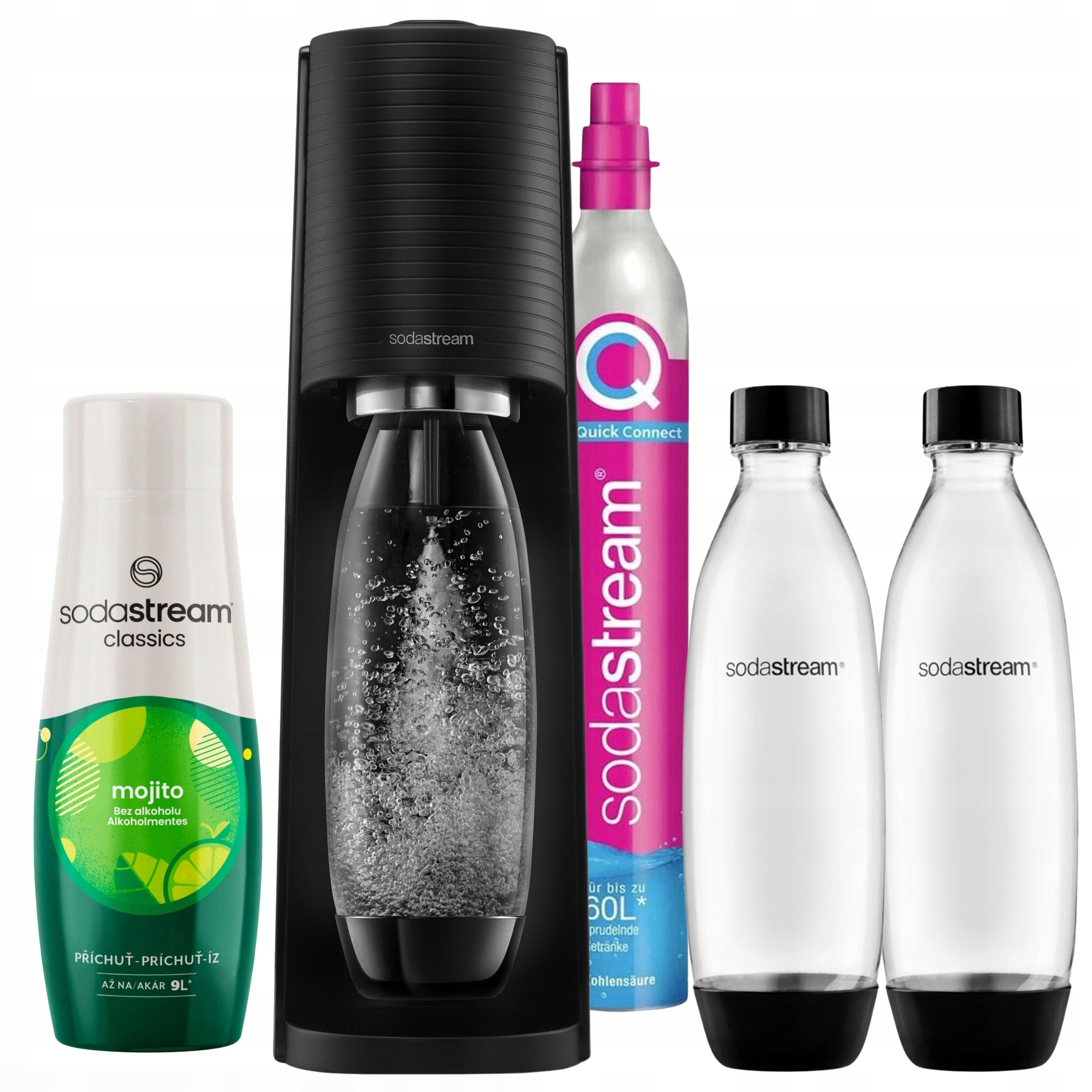 2X Carbonated Water Saturator SodaStream TERRA 2 bottles 1L + Mojito Syrup Brand SodaStream