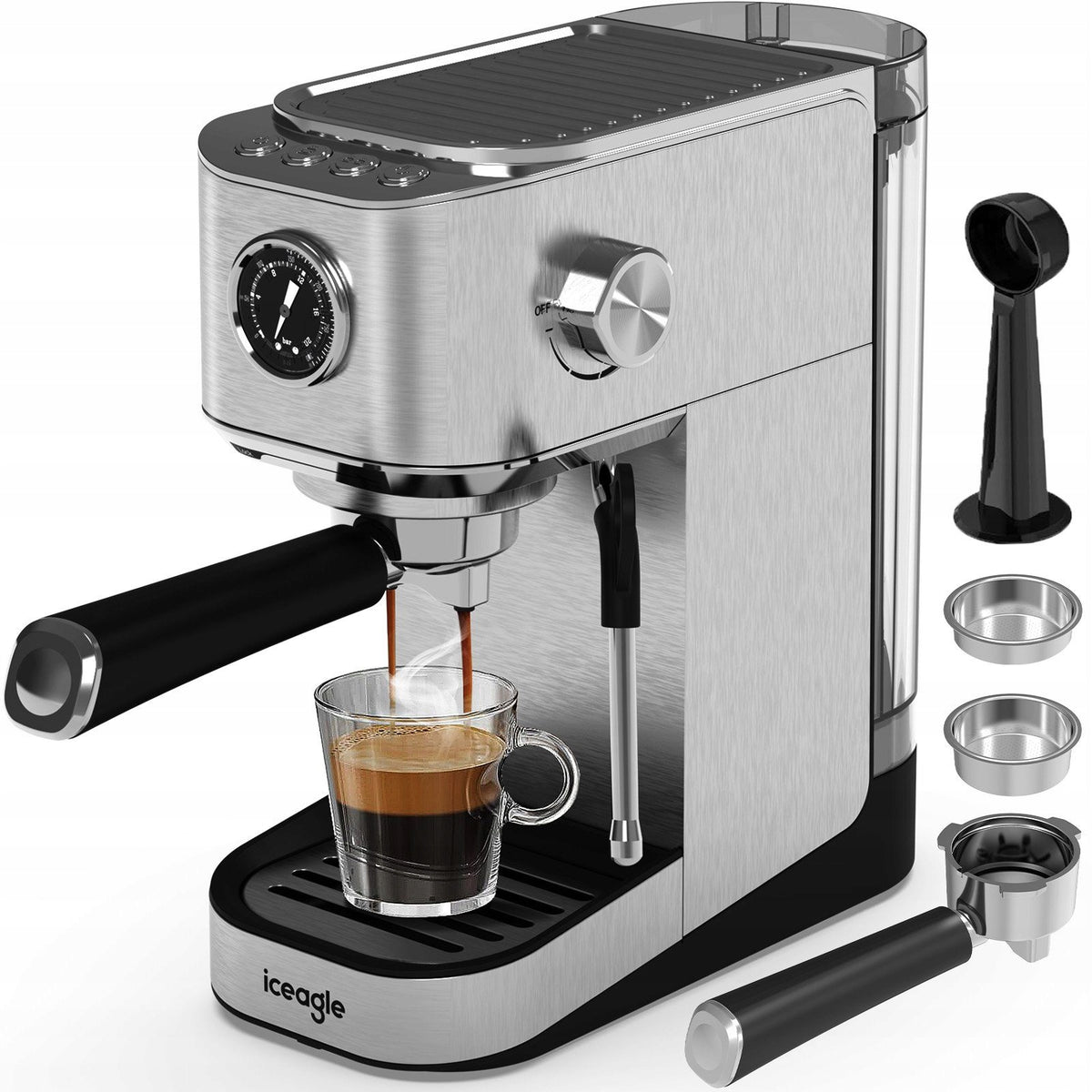 2X Coffee Maker, 1350 W, Espresso & Cappucicno, 20 Bar & Thermoblock Brand Iceagle