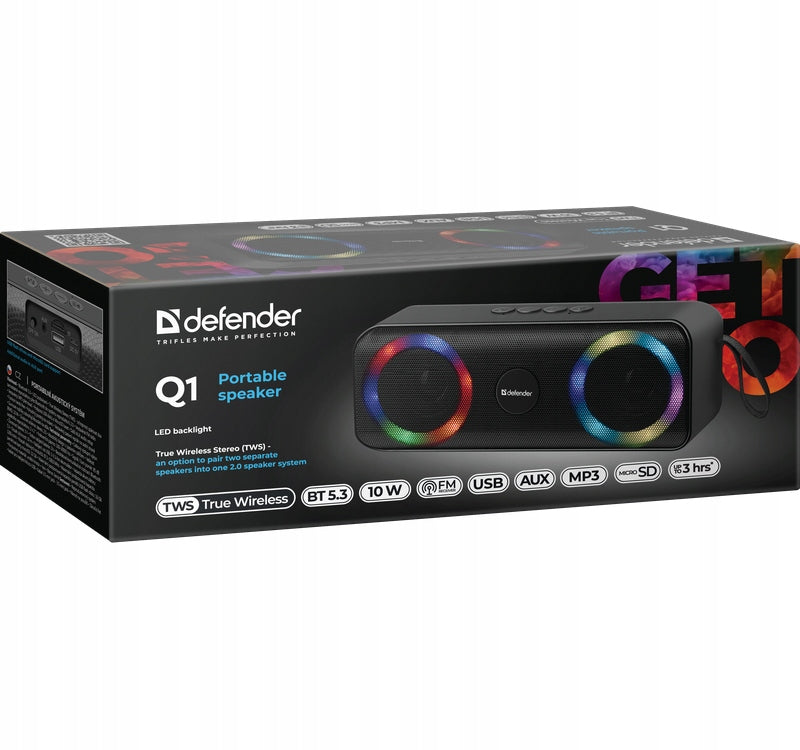 2X Defender Q1 Bluetooth 10W BT/FM/TF/USB/AUX/TWS/LED Speaker