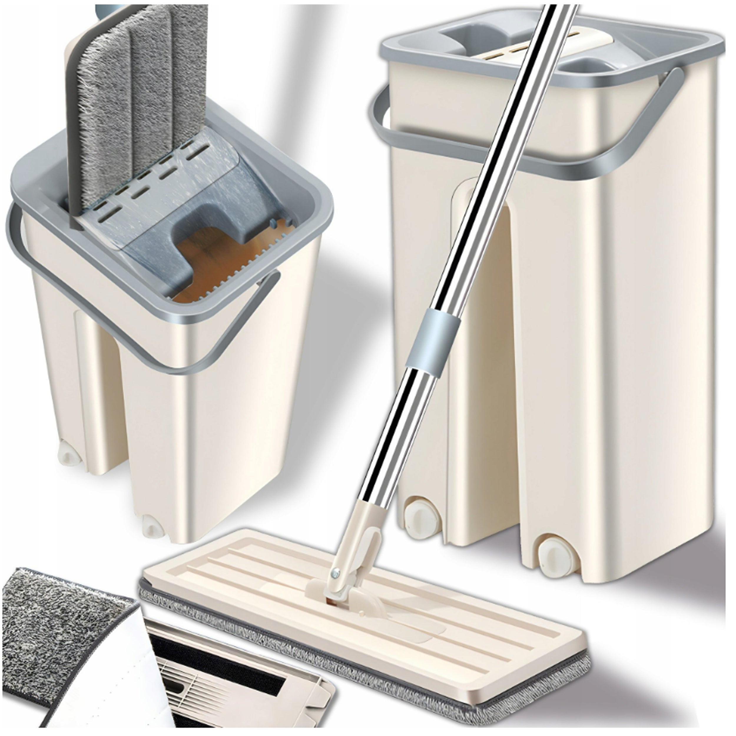 2X FLAT MOP WITH TWO-CHAMBER BUCKET SQUEEZER + MICROFIBER INSERTS Brand no brand