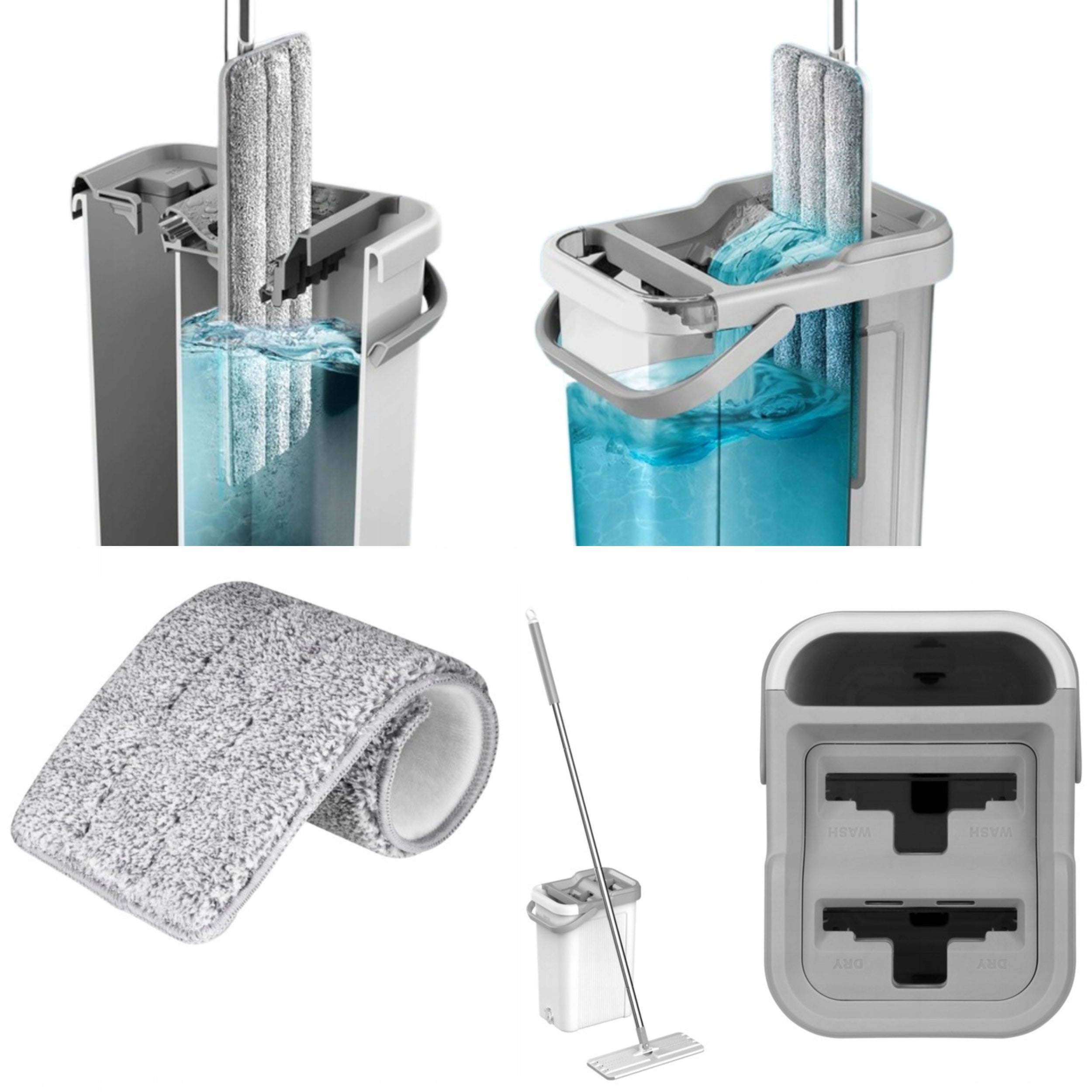 2X FLAT MOP WITH TWO-CHAMBER BUCKET SQUEEZER + MICROFIBER INSERTS
