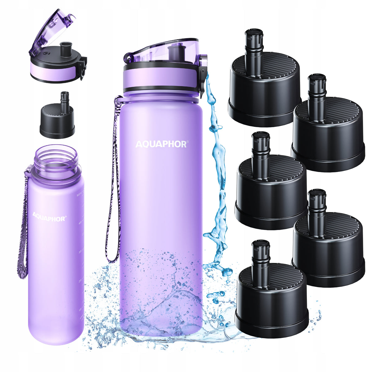 2X Filter Bottle Water Bottle Aquaphor City Lavender 0,5L for School Model City