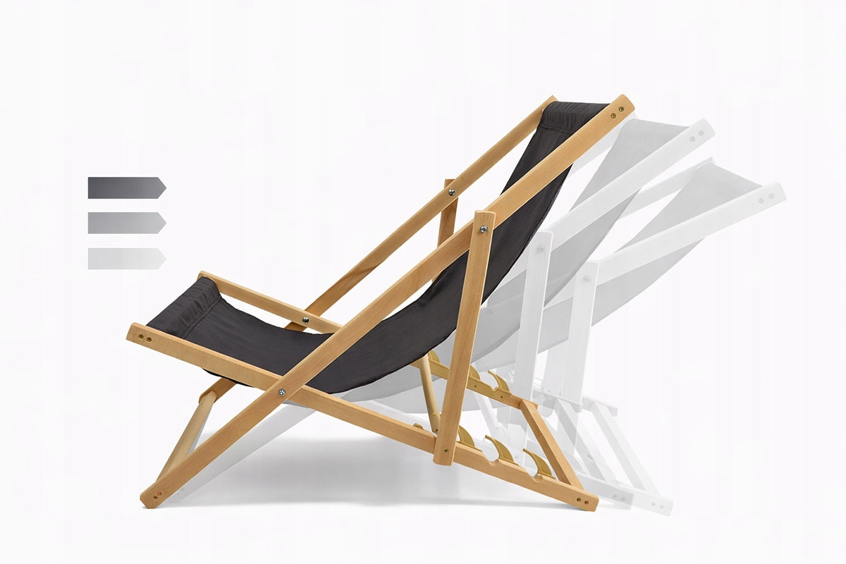 2X GARDEN BEACH CHAIR WOODEN FOLDING WOODOK DARK GRAY FABRIC Frame material wood