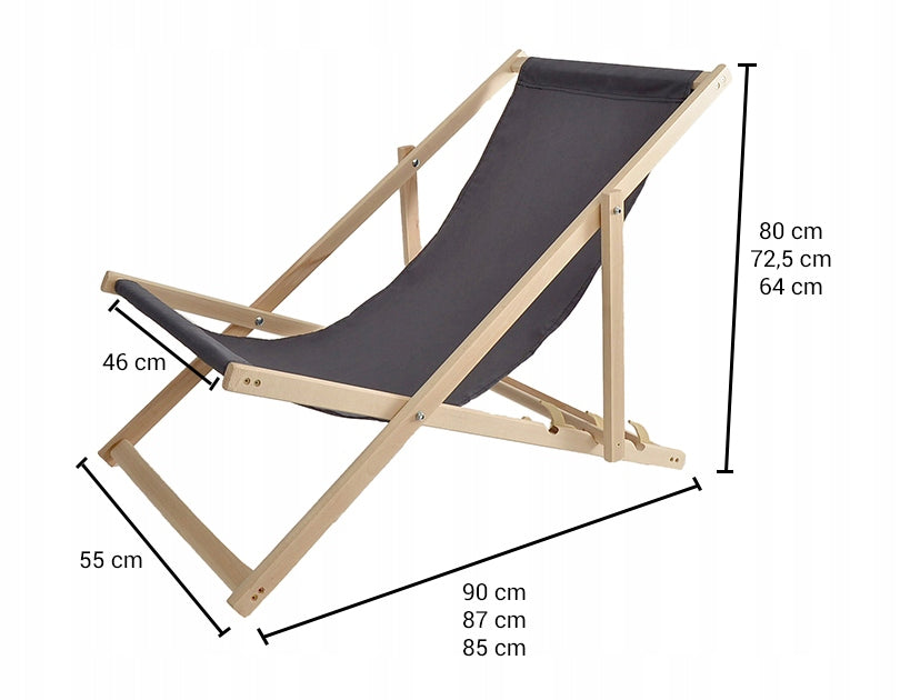 2X GARDEN BEACH CHAIR WOODEN FOLDING WOODOK DARK GRAY FABRIC Length (longer side) 119 cm