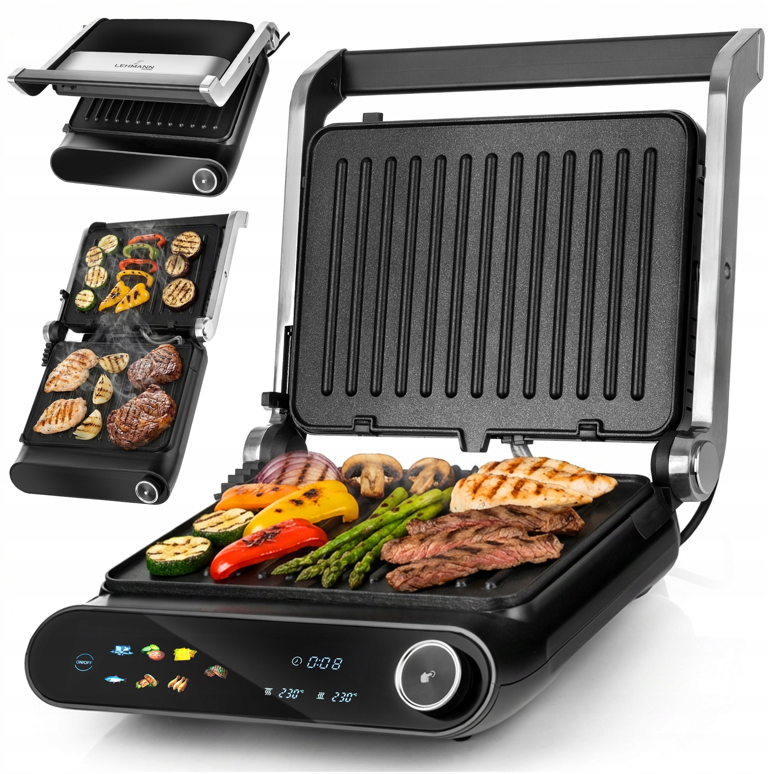 2X GRILL ELECTRIC TOASTER OVEN FOR PANINI SANDWICHES FOLDING TIMER 220