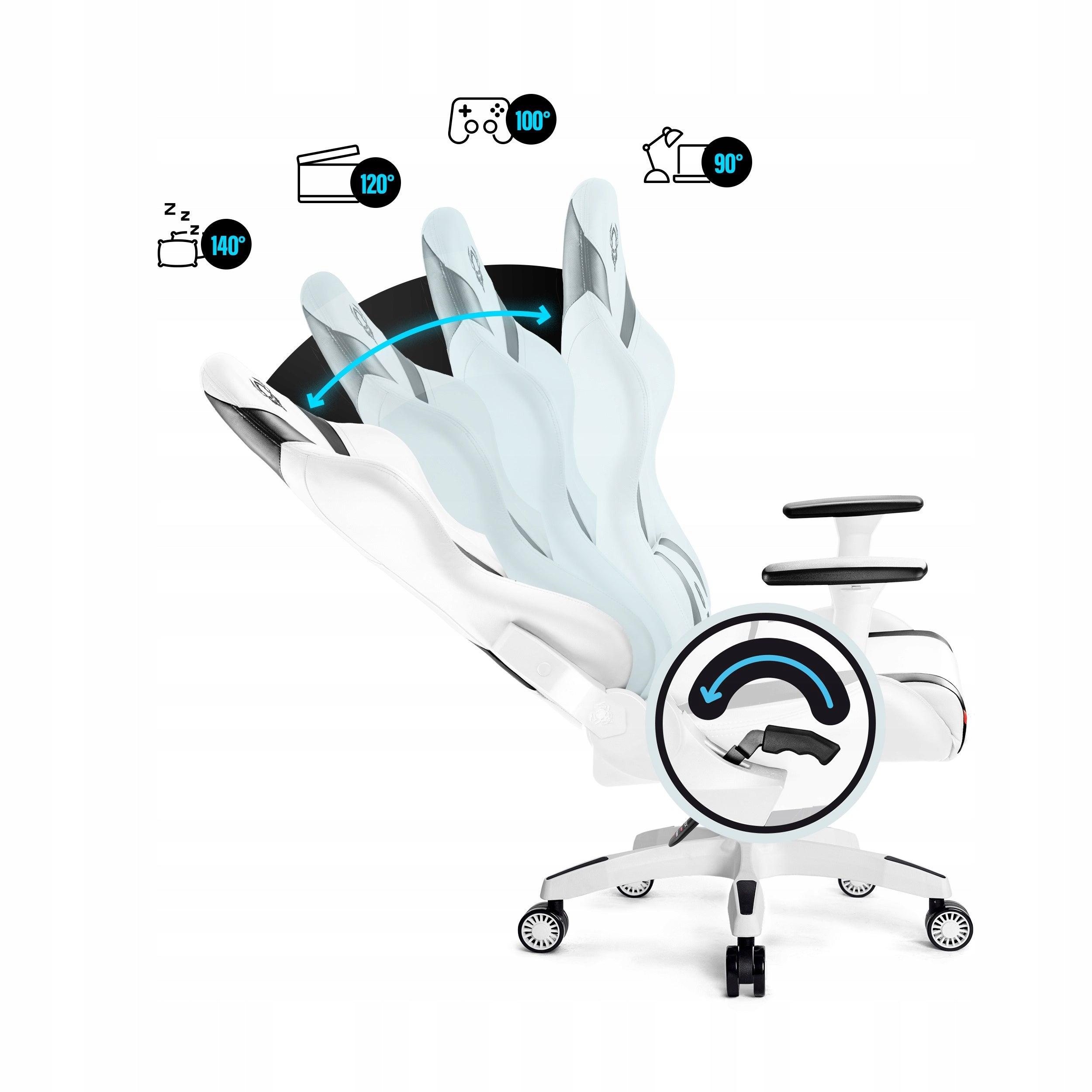 2X Gaming Chair Diablo Chairs X-Horn 2.0 Normal Size White & Black Furniture depth 67 cm