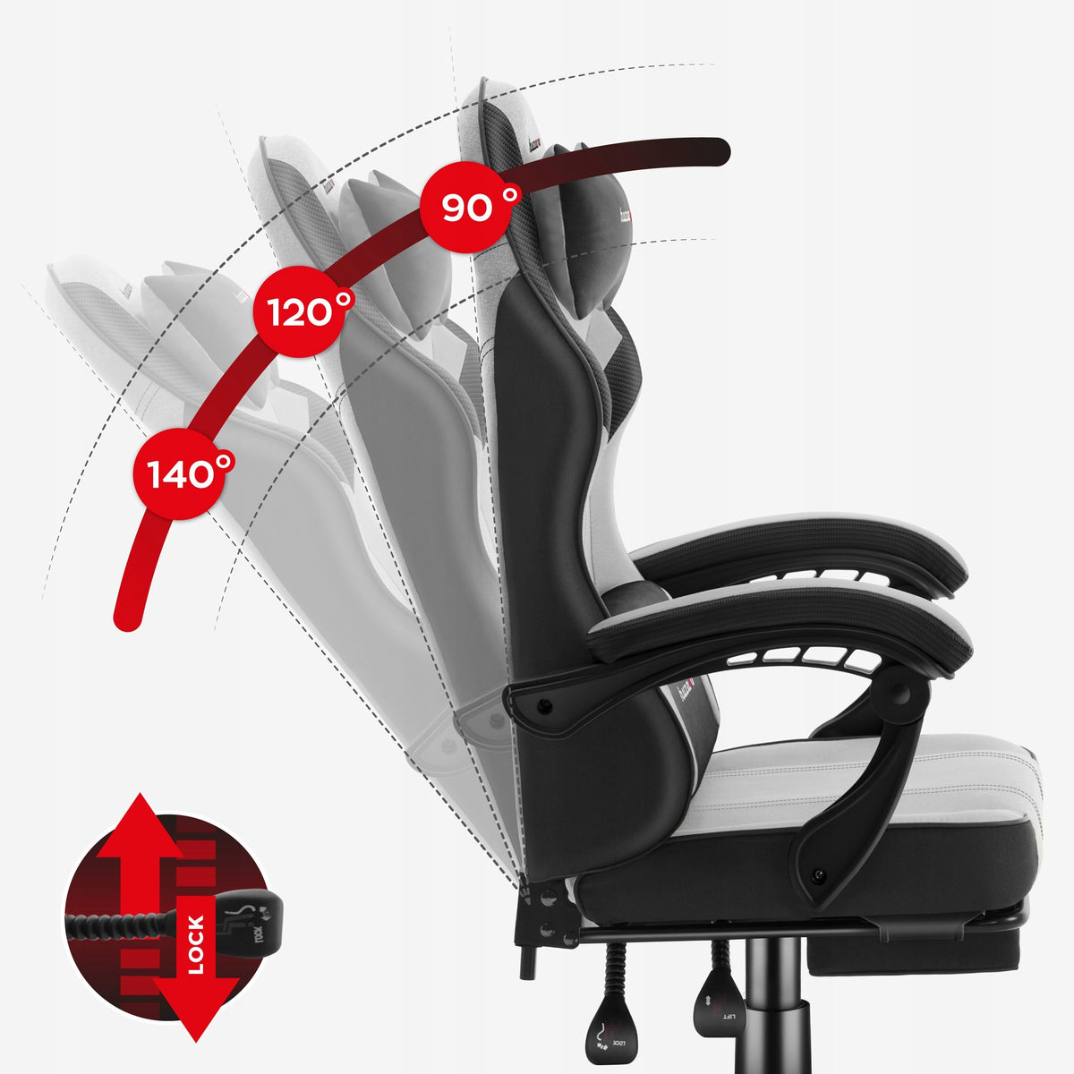 2X Gaming chair Huzaro Force 3.7 Grey Furniture depth 60 cm