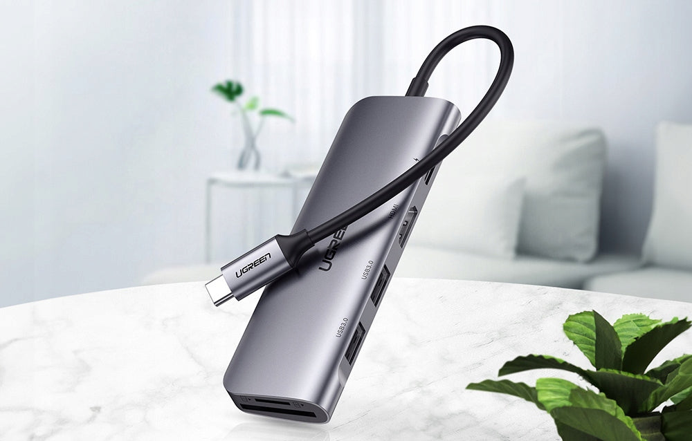 2X HUB ADAPTER UGREEN 6in1 USB-C - HDMI 2x USB-A 3.0 USB-C PD SD/T reader Manufacturer code 15214
