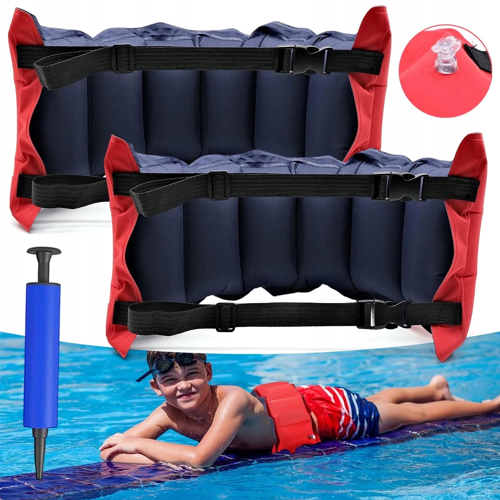 2X INFLATABLE SWIMMING BELT ADJUSTABLE BUOYANCY BELT WITH BUCKLE AND PUMP